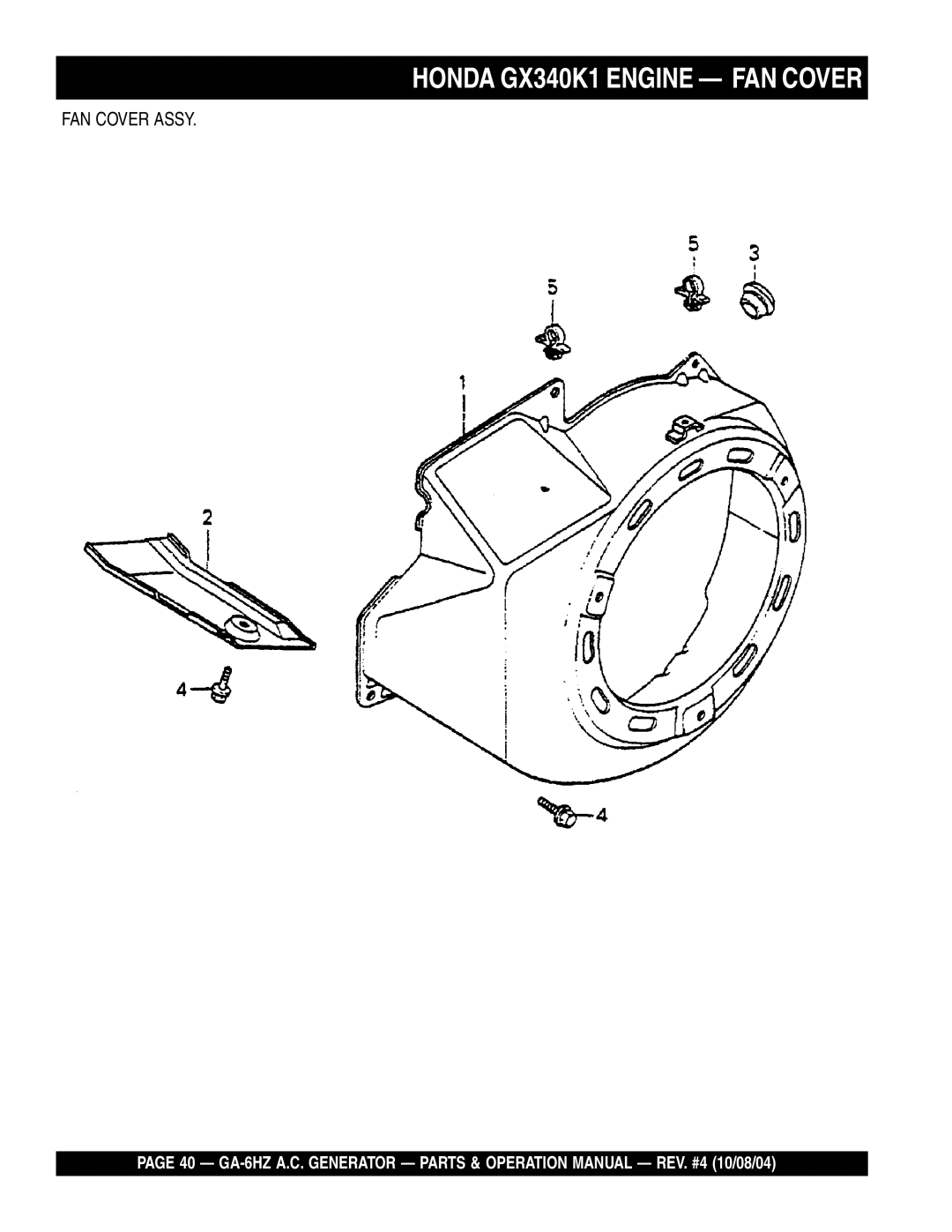 Multiquip GA-6HZ operation manual Honda GX340K1 Engine FAN Cover 