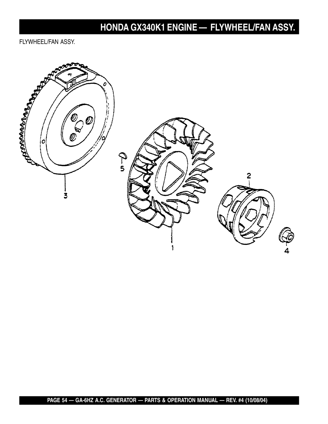 Multiquip GA-6HZ operation manual Honda GX340K1 Engine FLYWHEEL/FAN Assy 