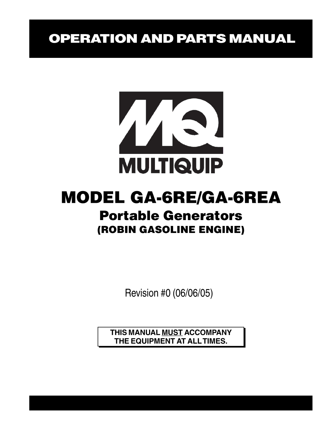 Multiquip manual Model GA-6RE/GA-6REA 