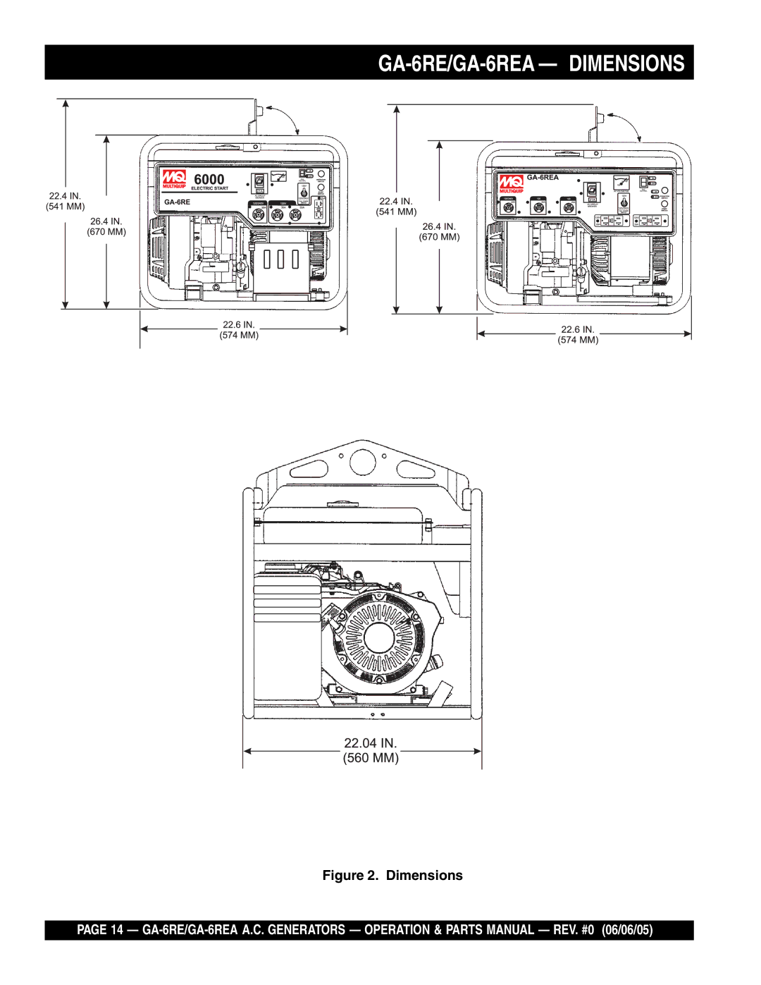 Multiquip manual GA-6RE/GA-6REA Dimensions 