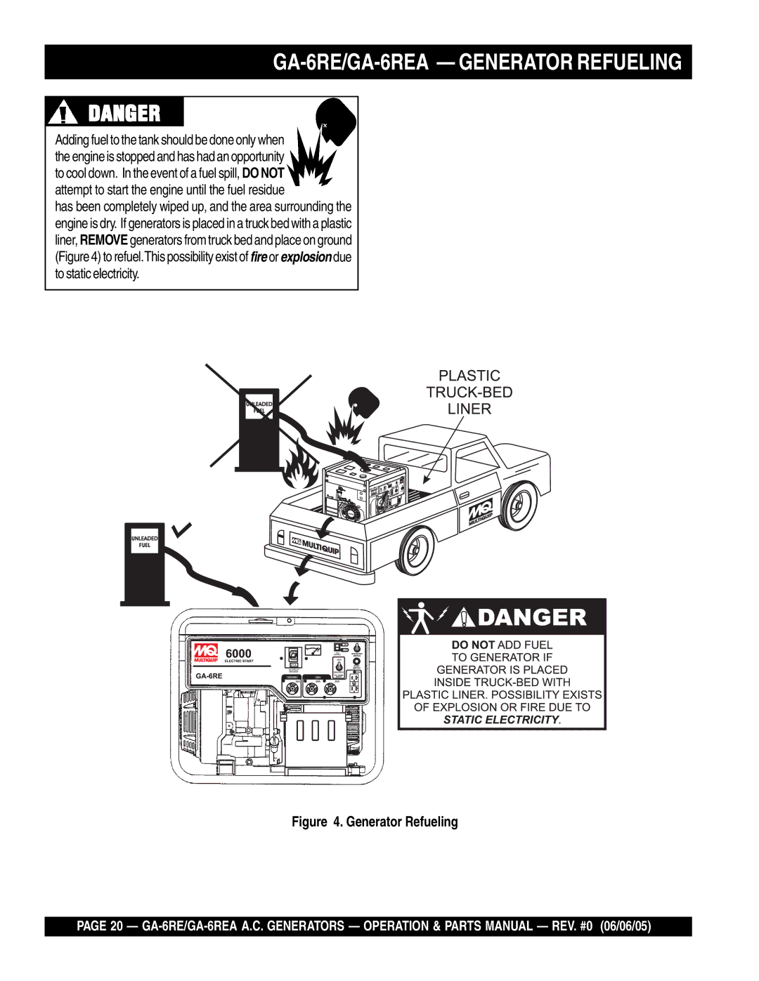 Multiquip manual GA-6RE/GA-6REA Generator Refueling 