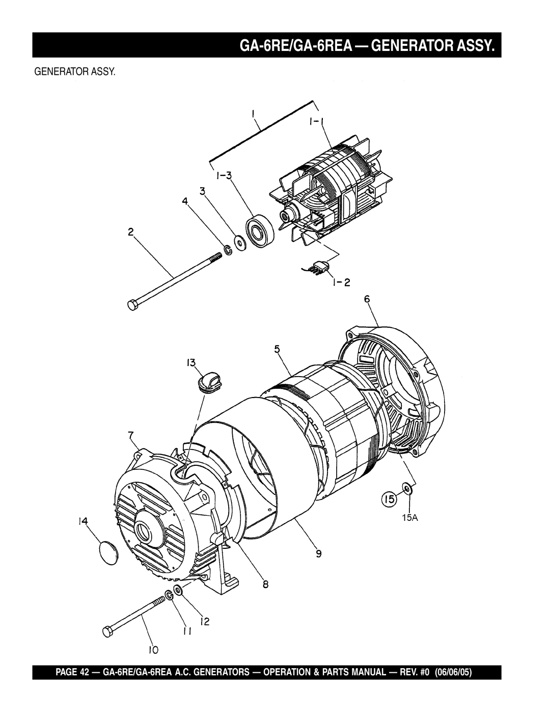 Multiquip manual GA-6RE/GA-6REA Generator Assy 