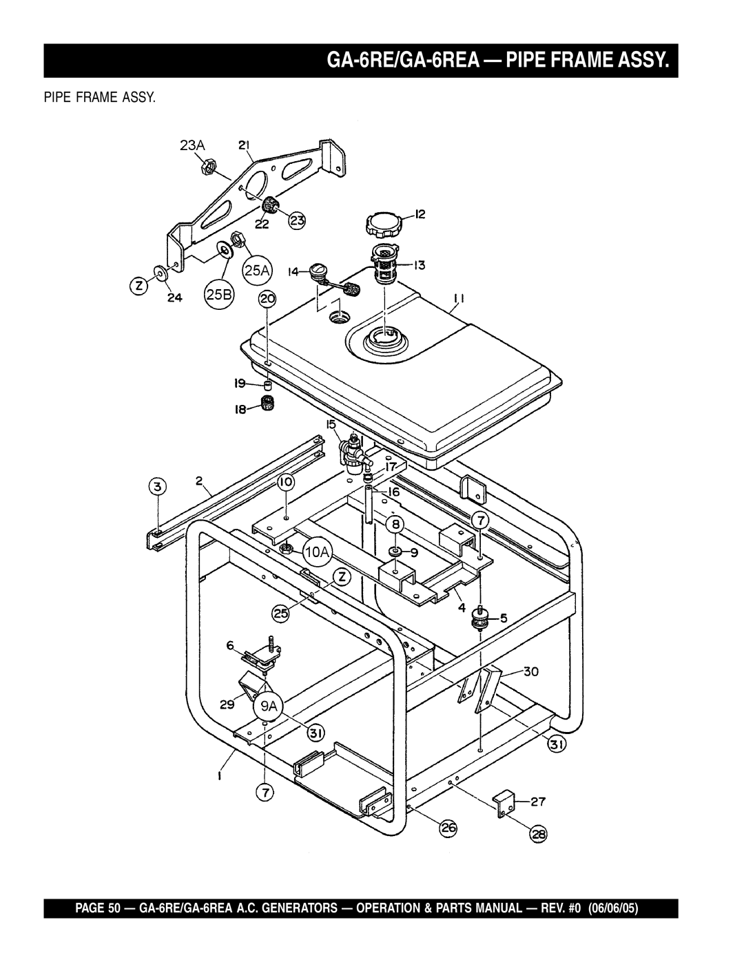 Multiquip manual GA-6RE/GA-6REA Pipe Frame Assy 