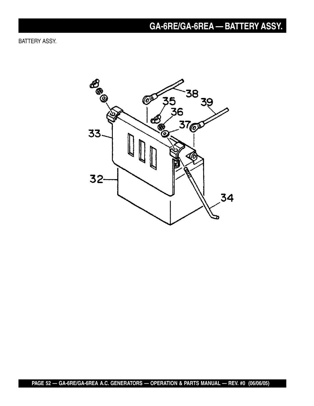 Multiquip manual GA-6RE/GA-6REA Battery Assy 