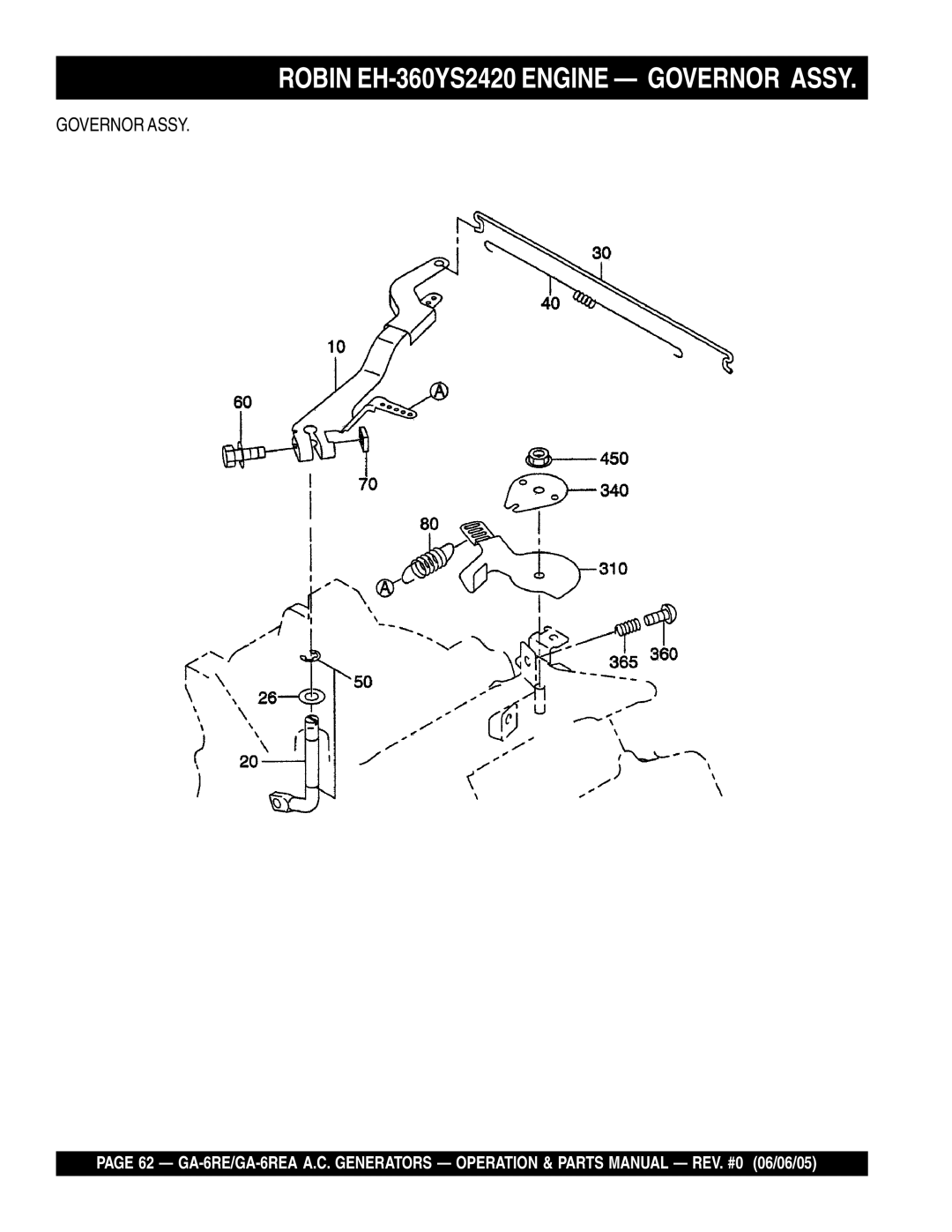 Multiquip GA-6REA manual Robin EH-360YS2420 Engine Governor Assy 