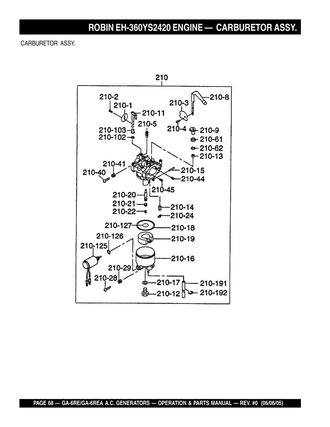 Multiquip GA-6REA manual Robin EH-360YS2420 Engine Carburetor Assy 