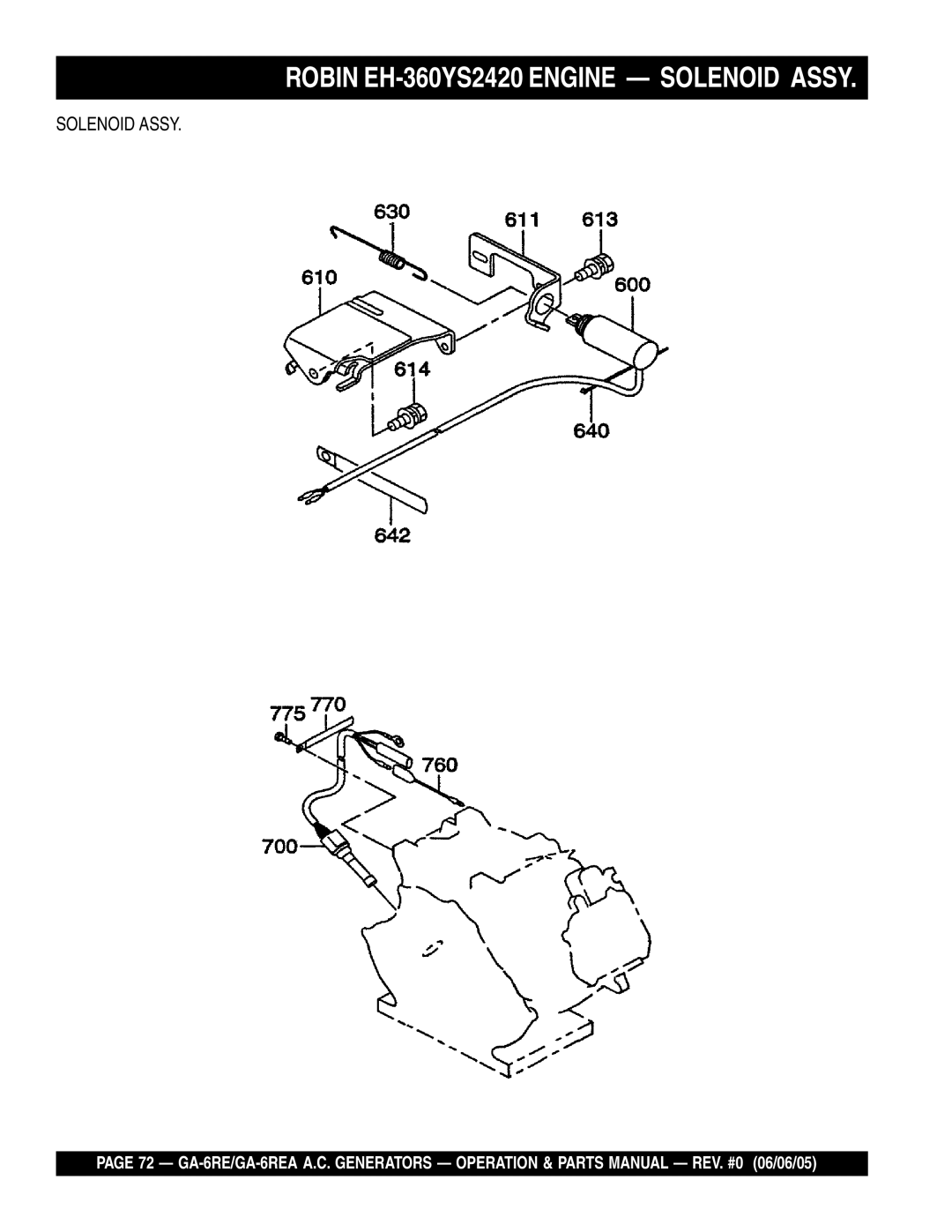 Multiquip GA-6REA manual Robin EH-360YS2420 Engine Solenoid Assy 