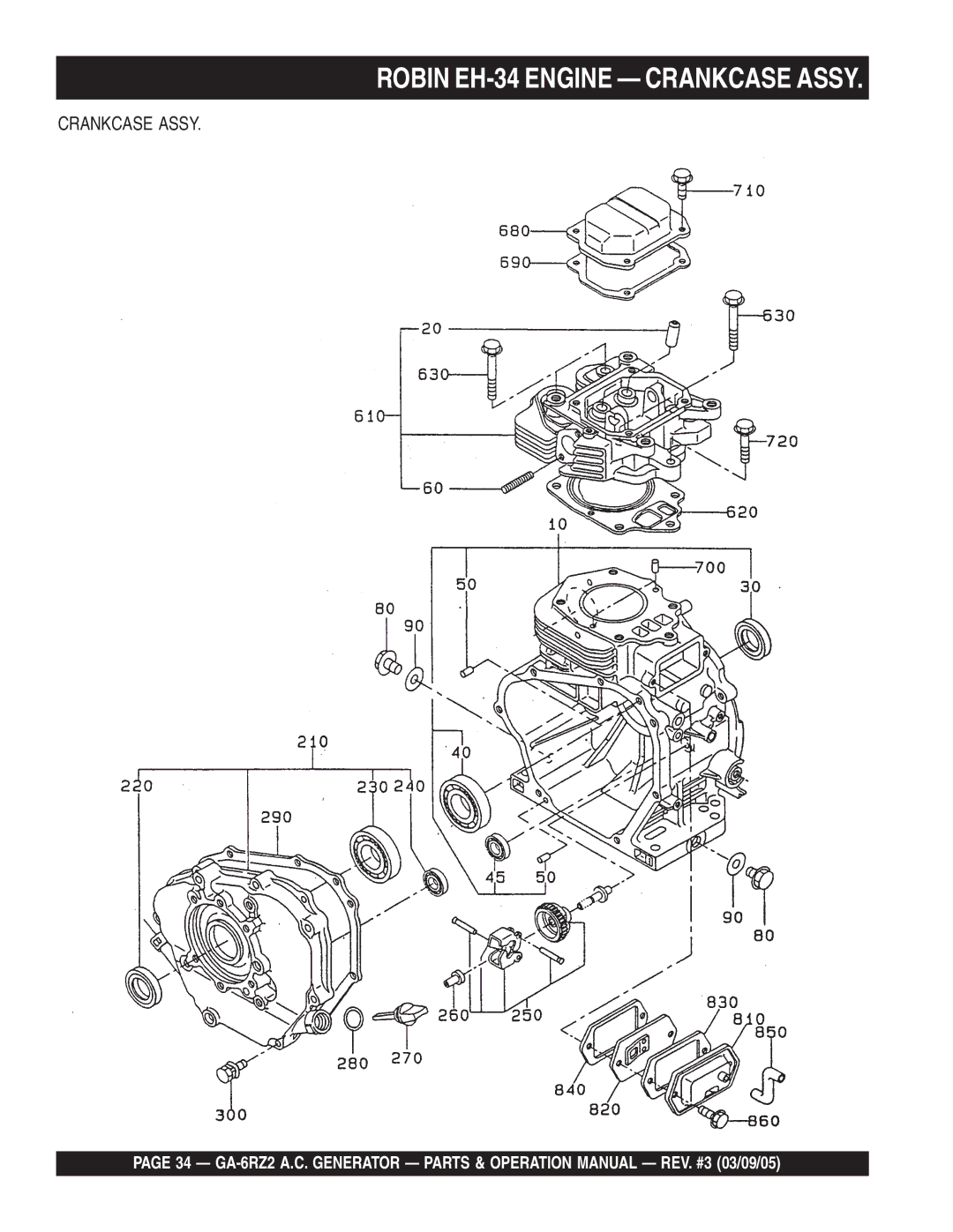 Multiquip GA-6RZ2 operation manual Robin EH-34 Engine Crankcase Assy 