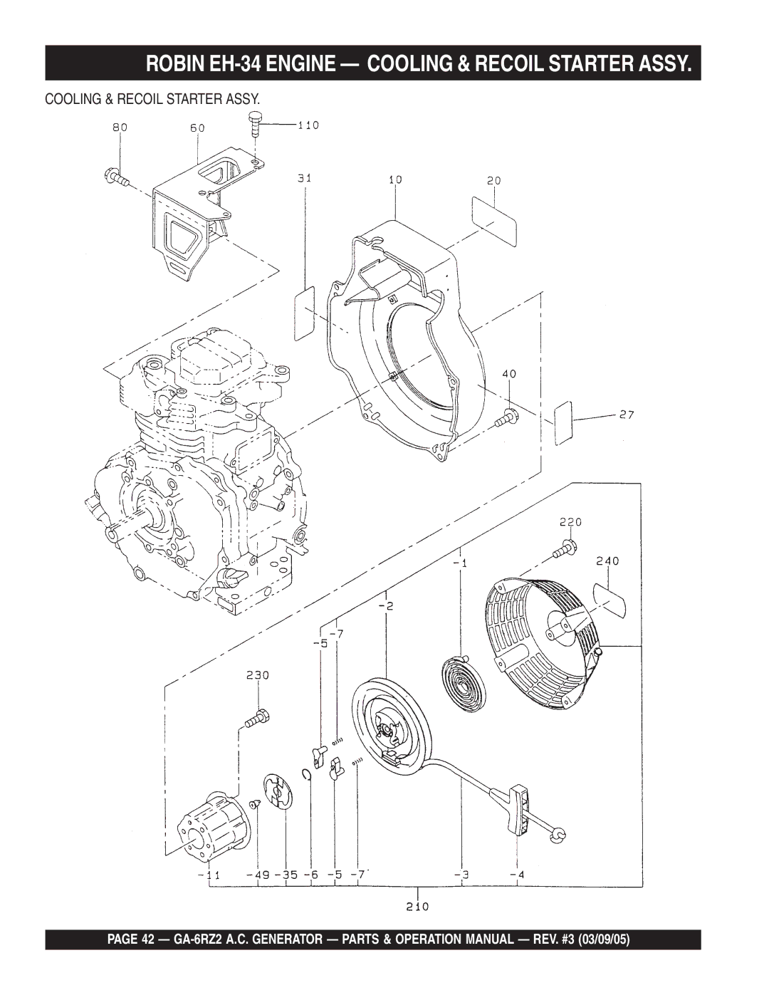 Multiquip GA-6RZ2 operation manual Robin EH-34 Engine Cooling & Recoil Starter Assy 