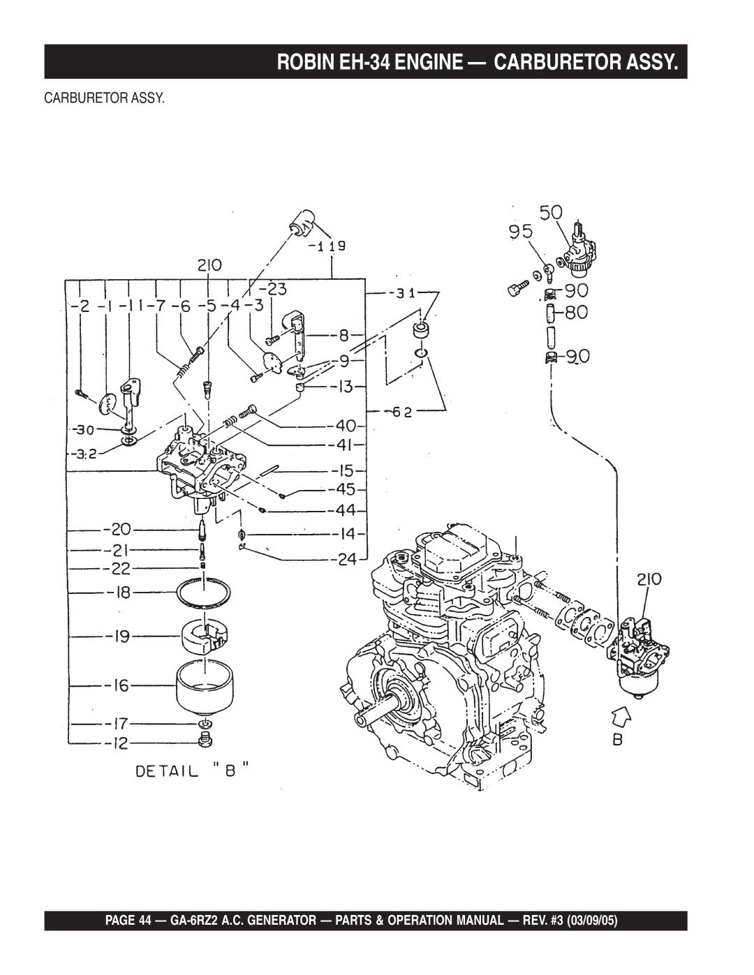 Multiquip GA-6RZ2 operation manual Robin EH-34 Engine Carburetor Assy 