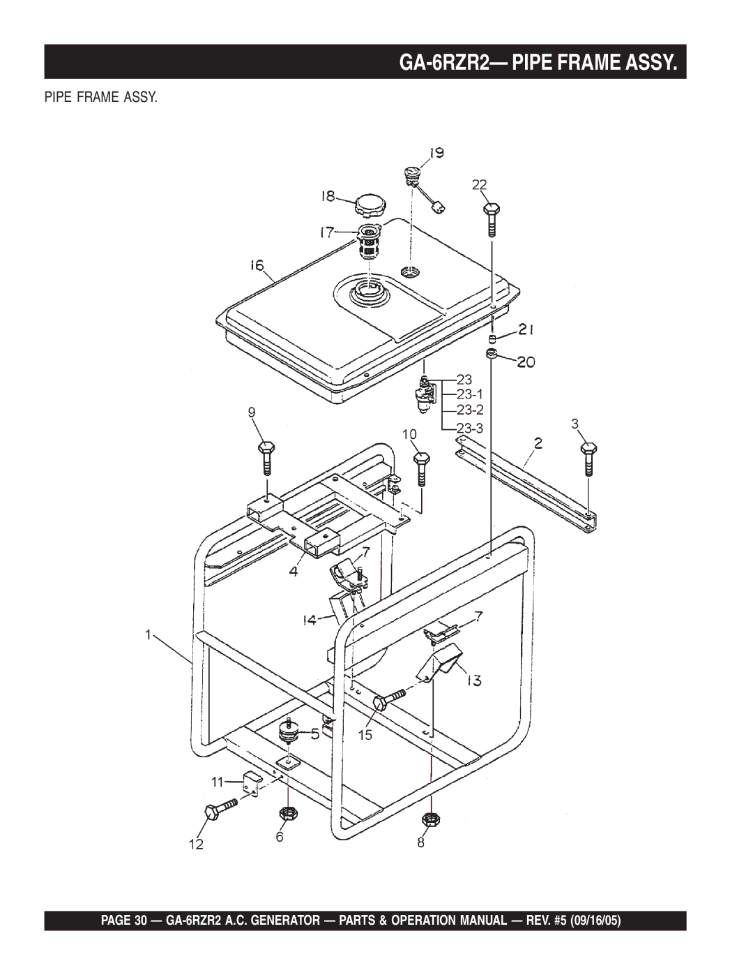 Multiquip operation manual GA-6RZR2- Pipe Frame Assy 