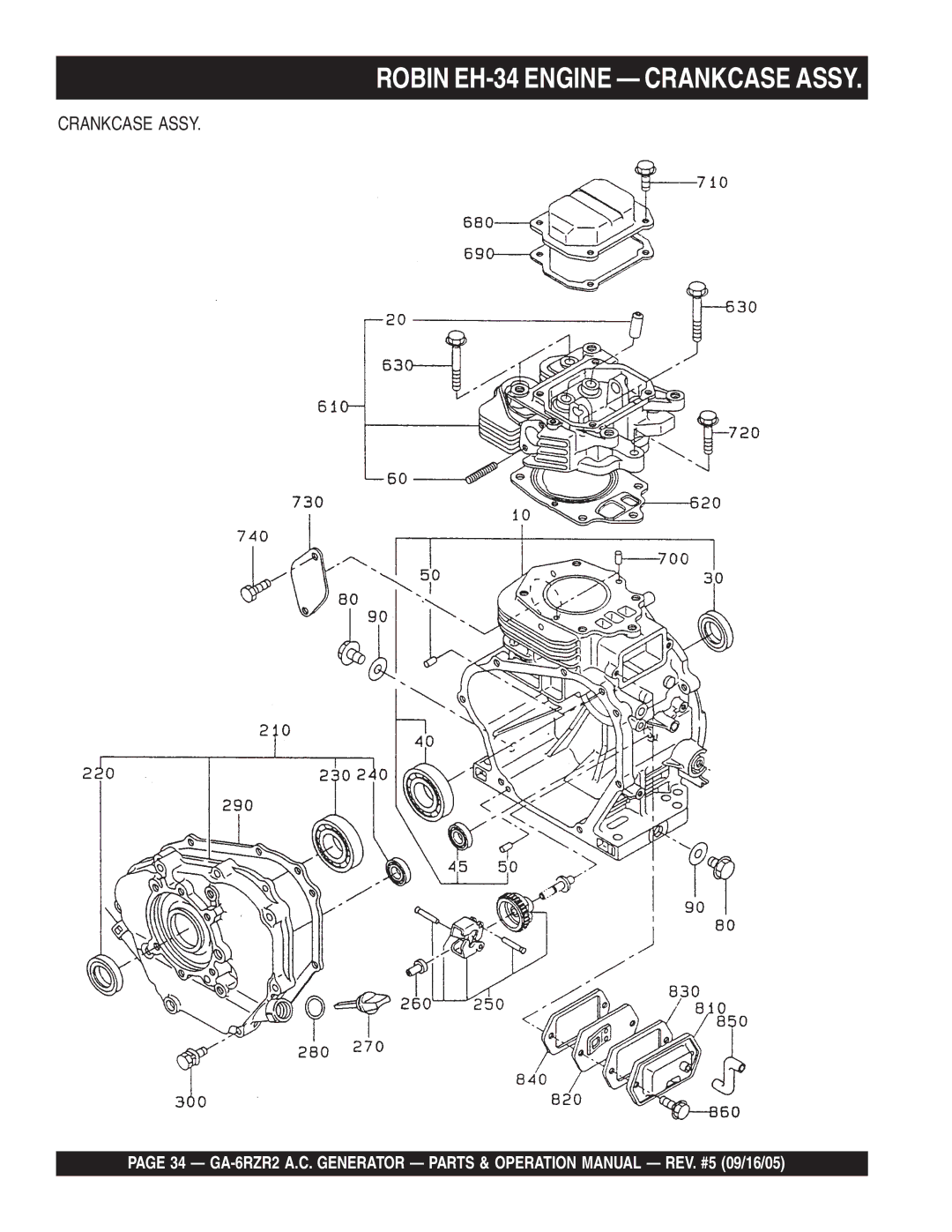 Multiquip GA-6RZR2 operation manual Robin EH-34 Engine Crankcase Assy 