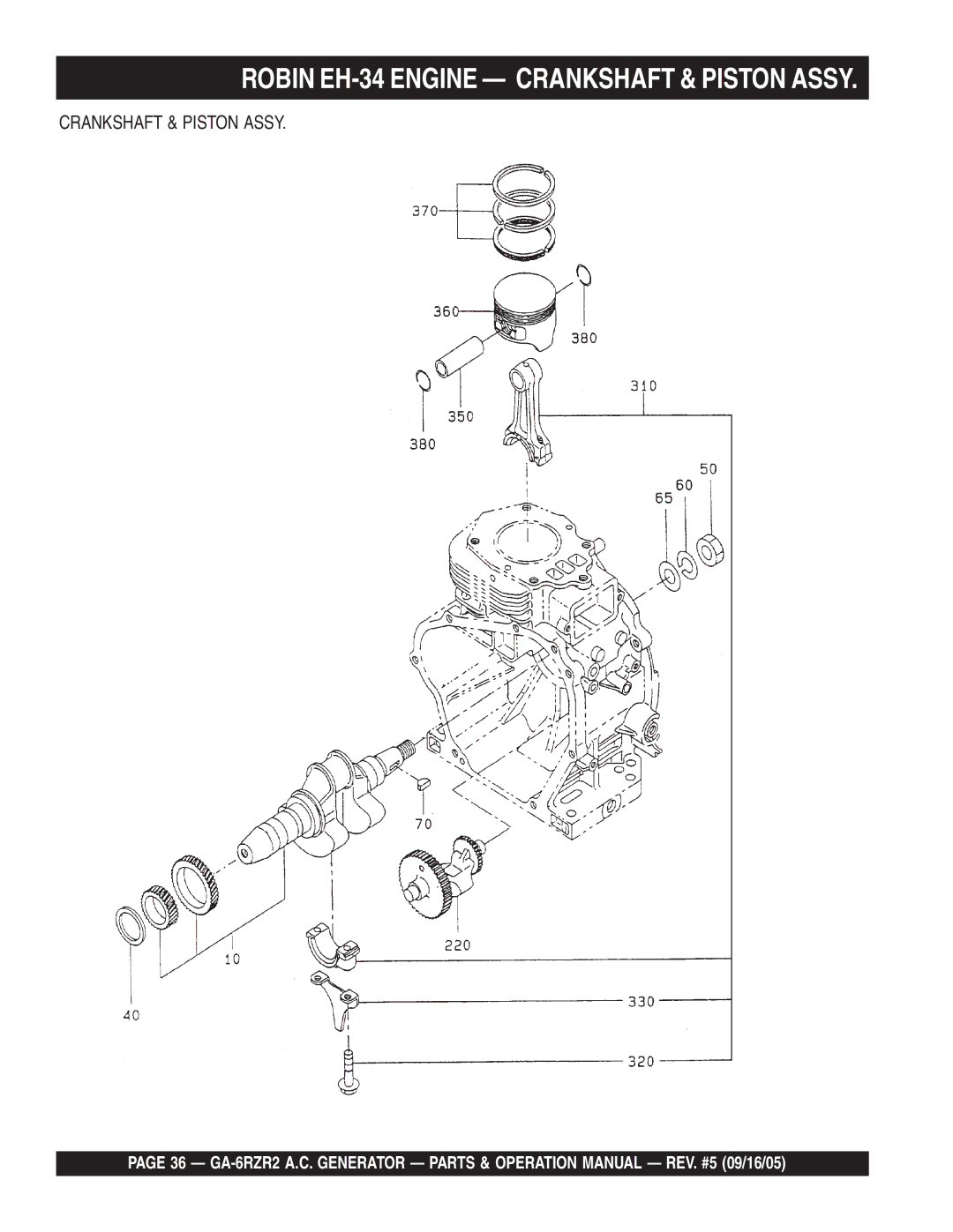 Multiquip GA-6RZR2 operation manual Robin EH-34 Engine Crankshaft & Piston Assy 