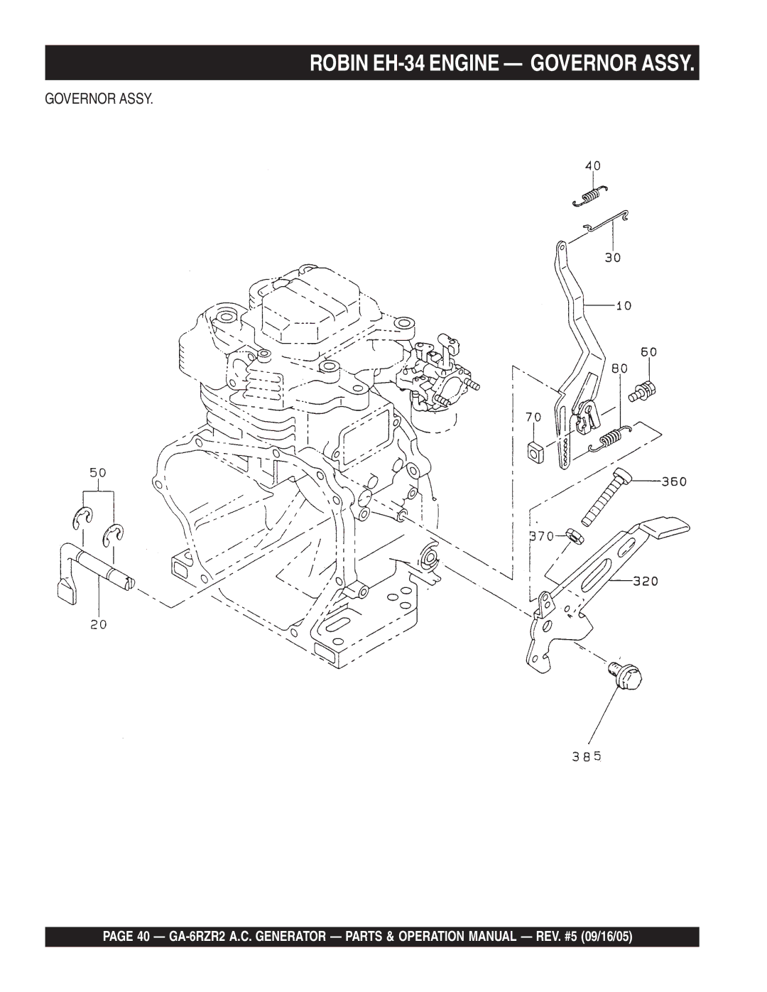 Multiquip GA-6RZR2 operation manual Robin EH-34 Engine Governor Assy 