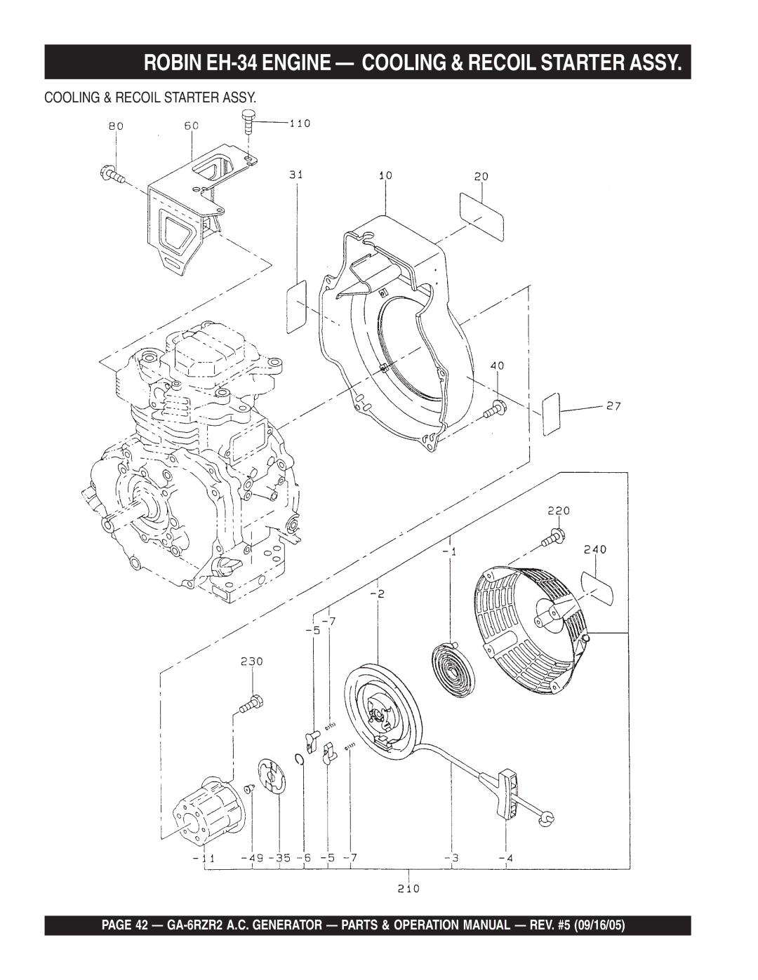 Multiquip GA-6RZR2 operation manual Robin EH-34 Engine Cooling & Recoil Starter Assy 