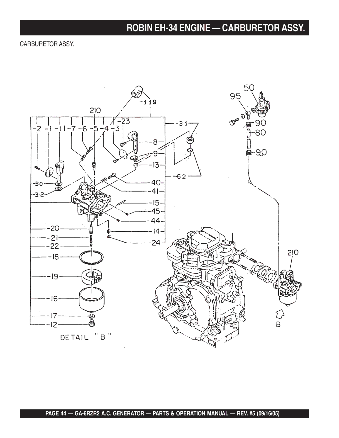 Multiquip GA-6RZR2 operation manual Robin EH-34 Engine Carburetor Assy 