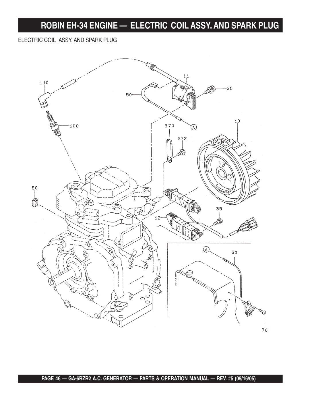 Multiquip GA-6RZR2 operation manual Robin EH-34 Engine Electric Coil ASSY. and Spark Plug 