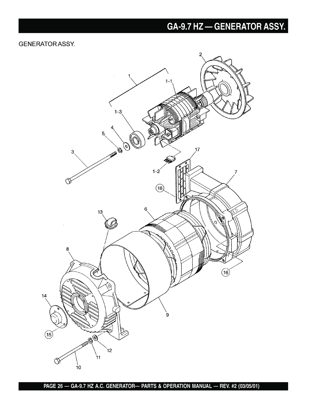 Multiquip operation manual GA-9.7 HZ Generator Assy 