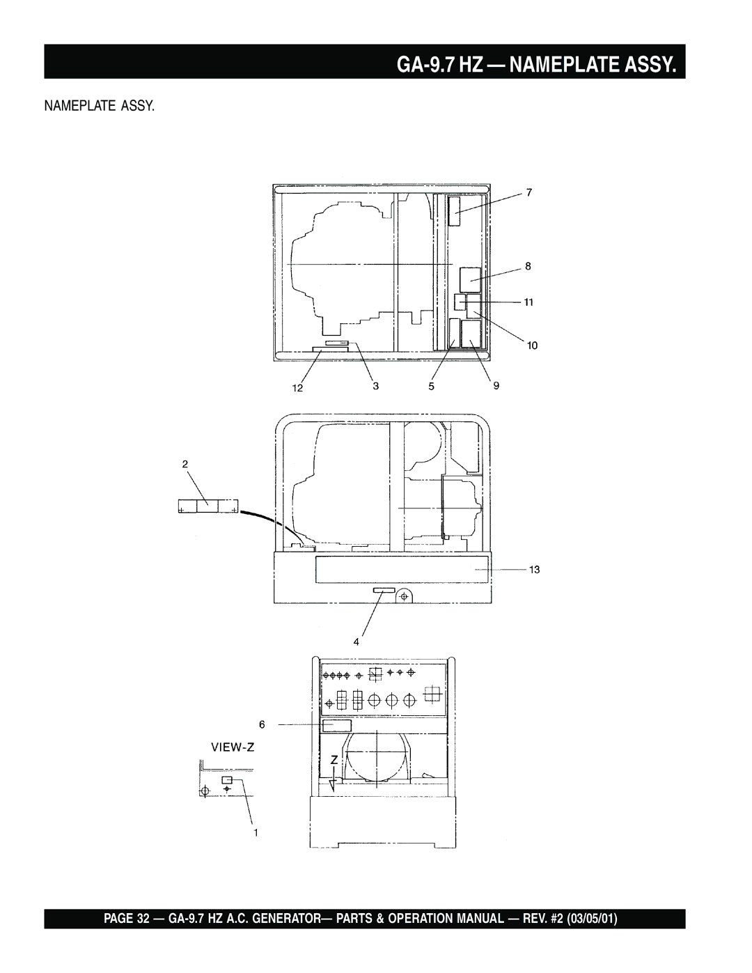 Multiquip operation manual GA-9.7 HZ Nameplate Assy 