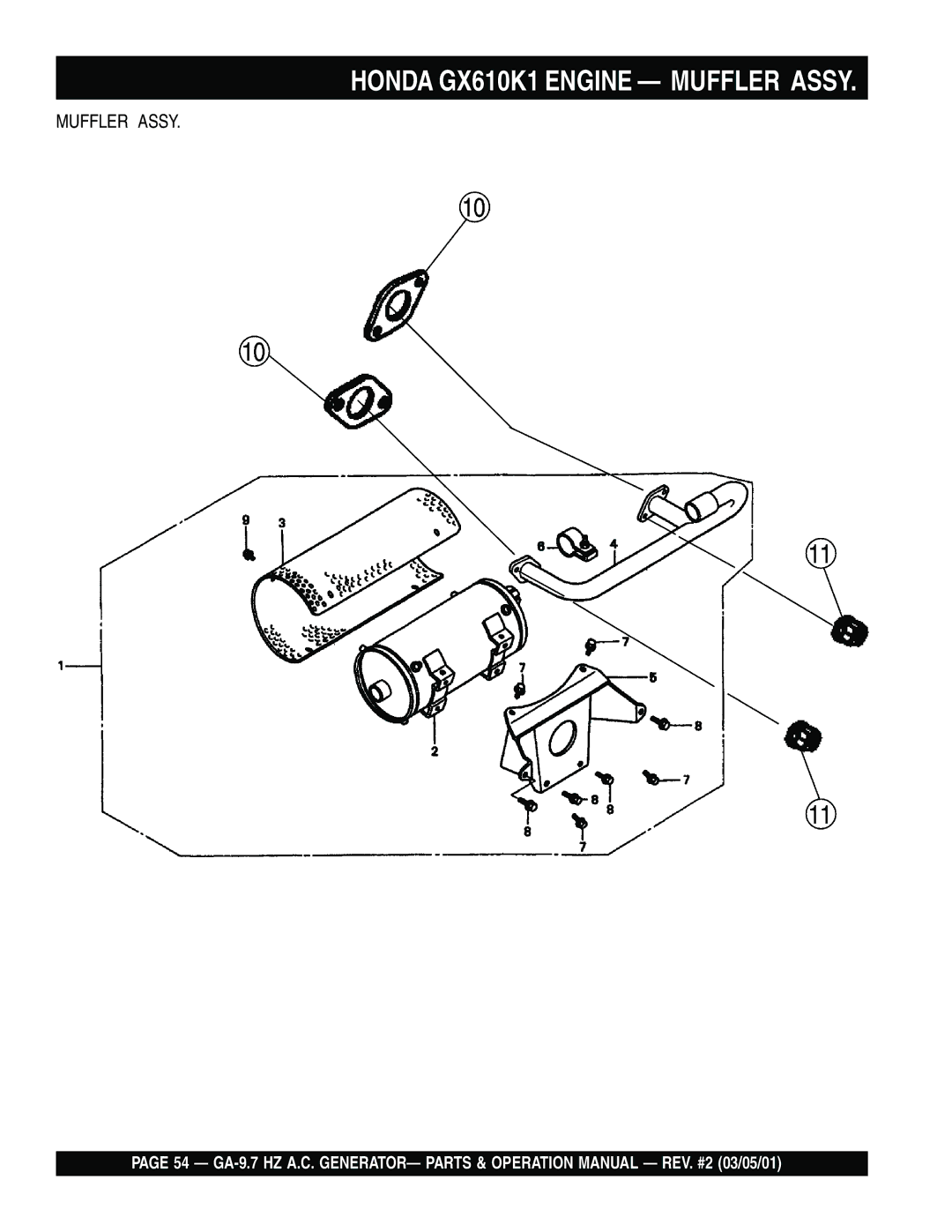 Multiquip GA-9.7 HZ operation manual Honda GX610K1 Engine Muffler Assy 