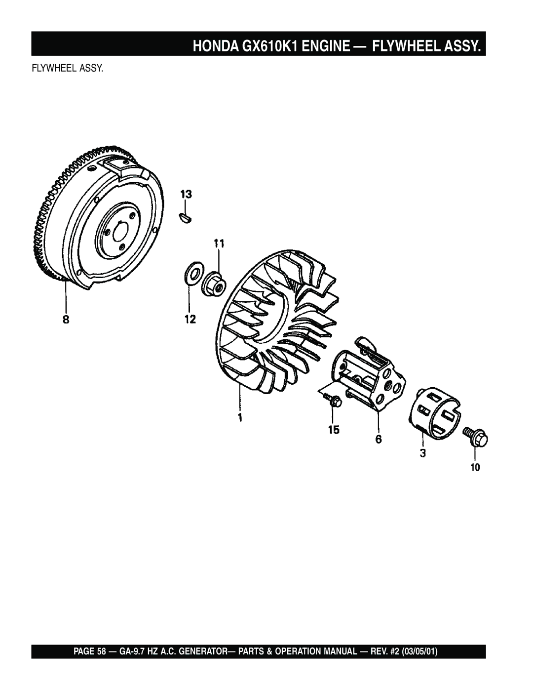 Multiquip GA-9.7 HZ operation manual Honda GX610K1 Engine Flywheel Assy 