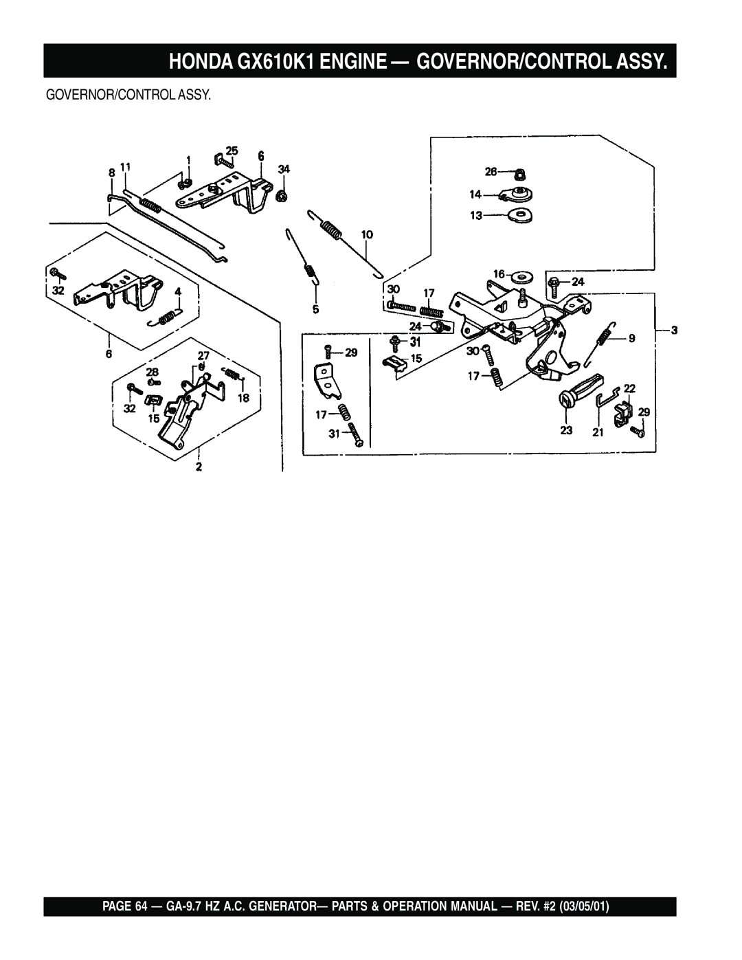 Multiquip GA-9.7 HZ operation manual Honda GX610K1 Engine GOVERNOR/CONTROL Assy 