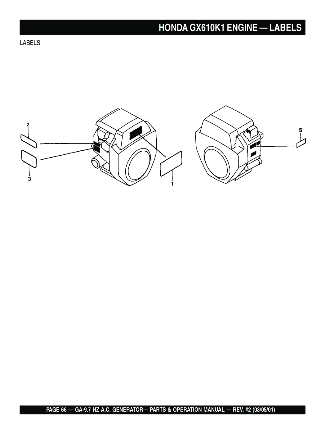 Multiquip GA-9.7 HZ operation manual Honda GX610K1 Engine Labels 