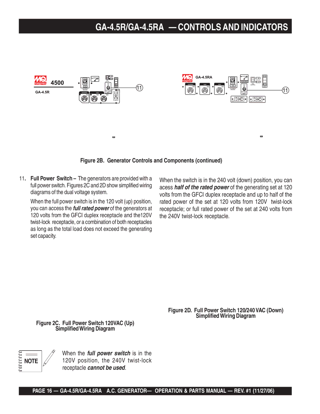 Multiquip GA4.5RA manual When the full power switch is 