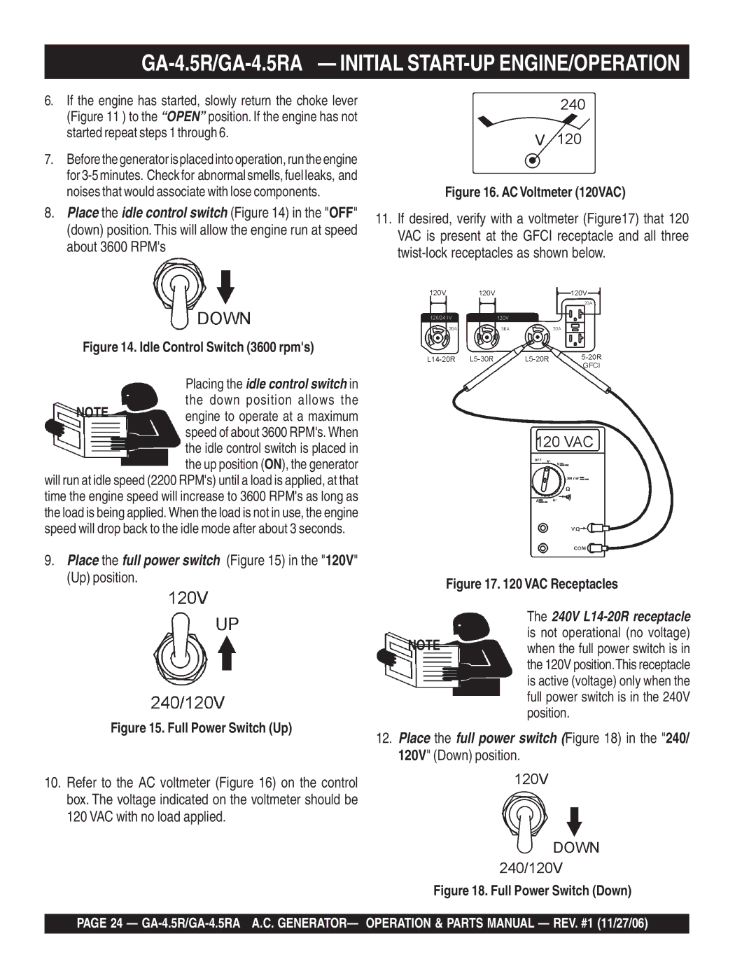 Multiquip GA4.5R GA-4.5R/GA-4.5RA Initial START-UP ENGINE/OPERATION, Noises that would associate with lose components 