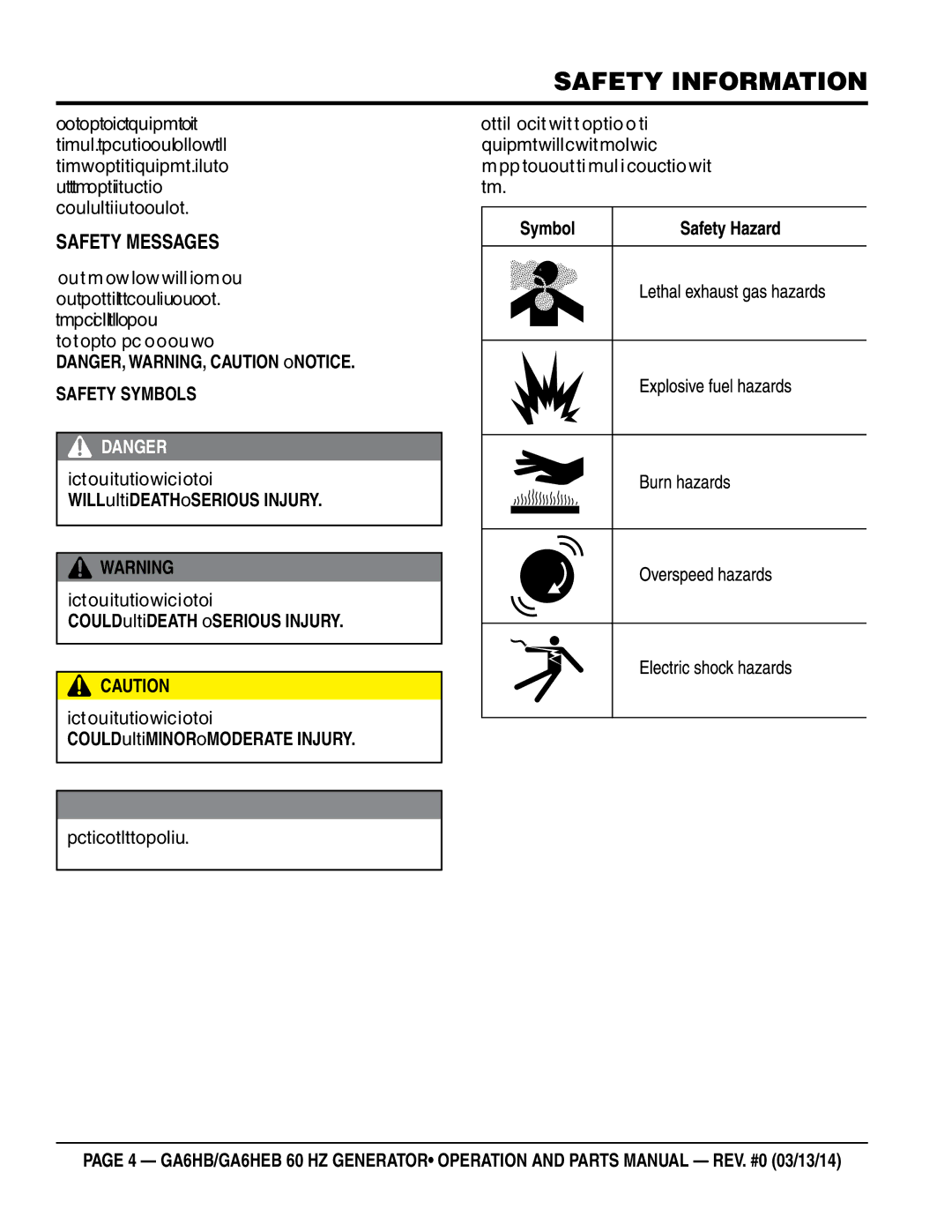 Multiquip ga6HEB, ga6HB manual Safety Information, SAFETY mEssAgEs 