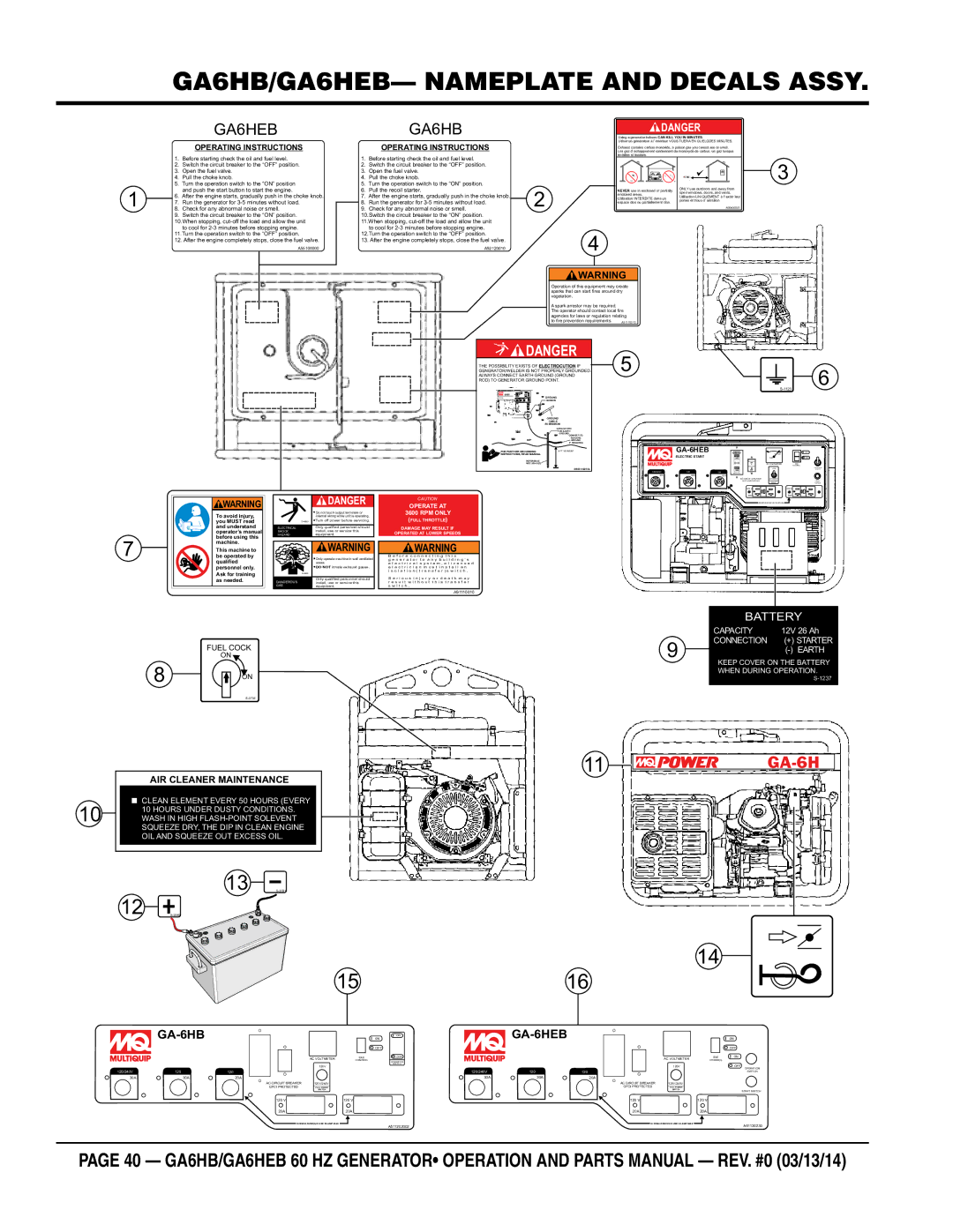 Multiquip ga6HEB, ga6HB manual GA6HB/GA6HEB- nameplate and decalS Assy 