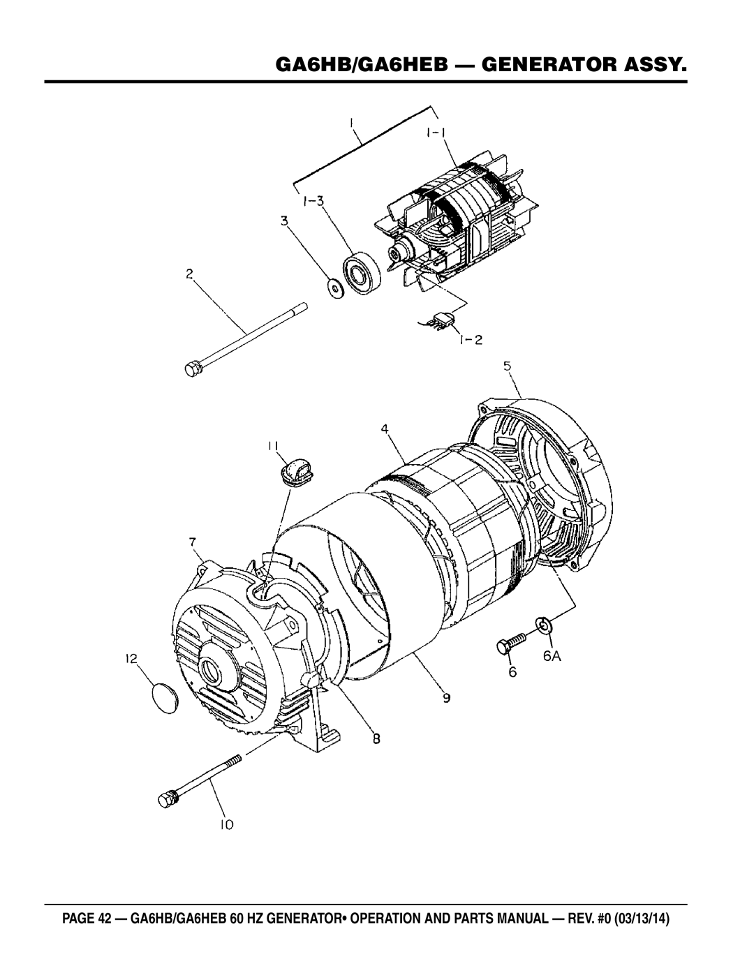 Multiquip ga6HEB, ga6HB manual GA6HB/GA6HEB Generator Assy 