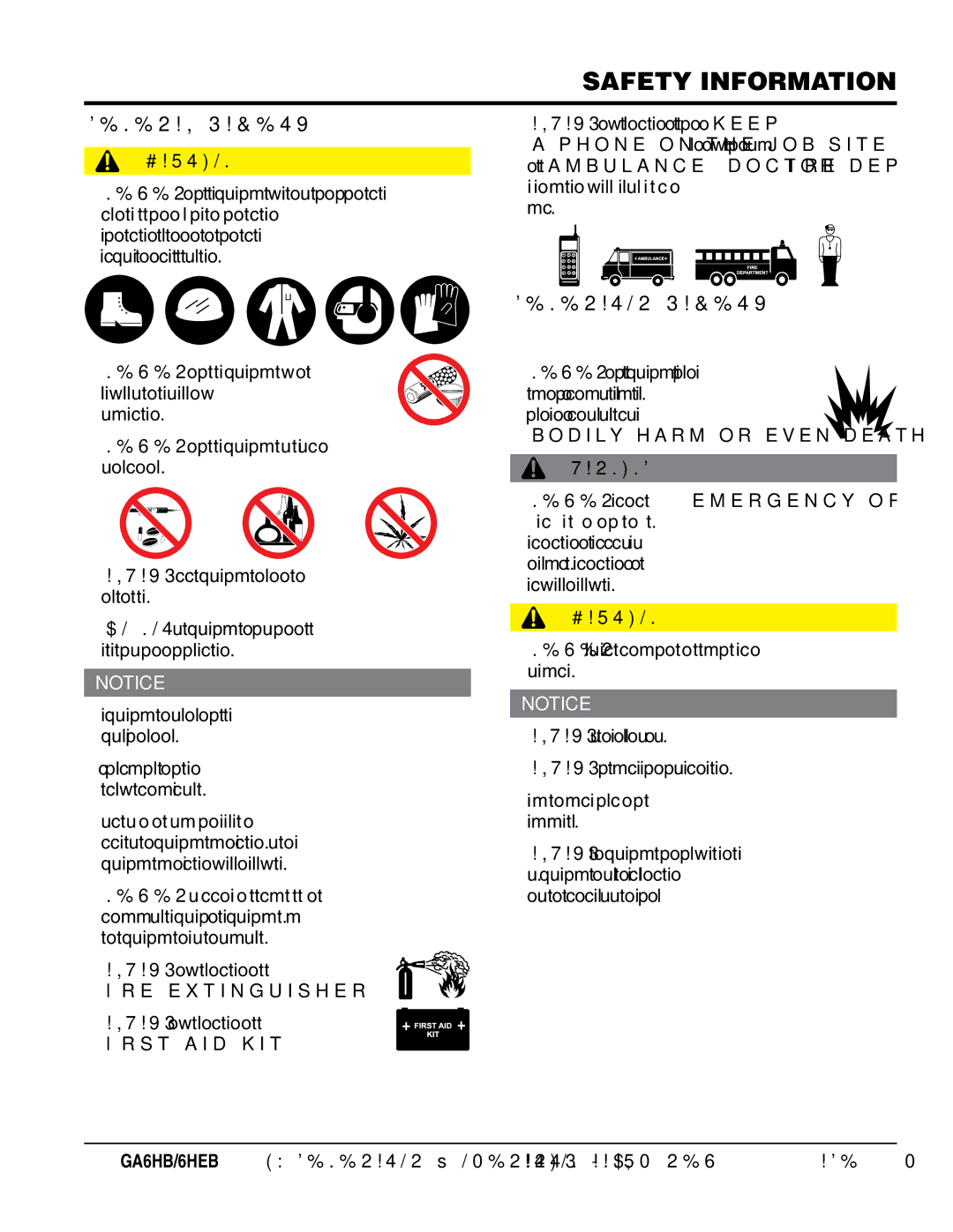 Multiquip ga6HB, ga6HEB manual GENERAl sAFETY, GENERATOR sAFETY 