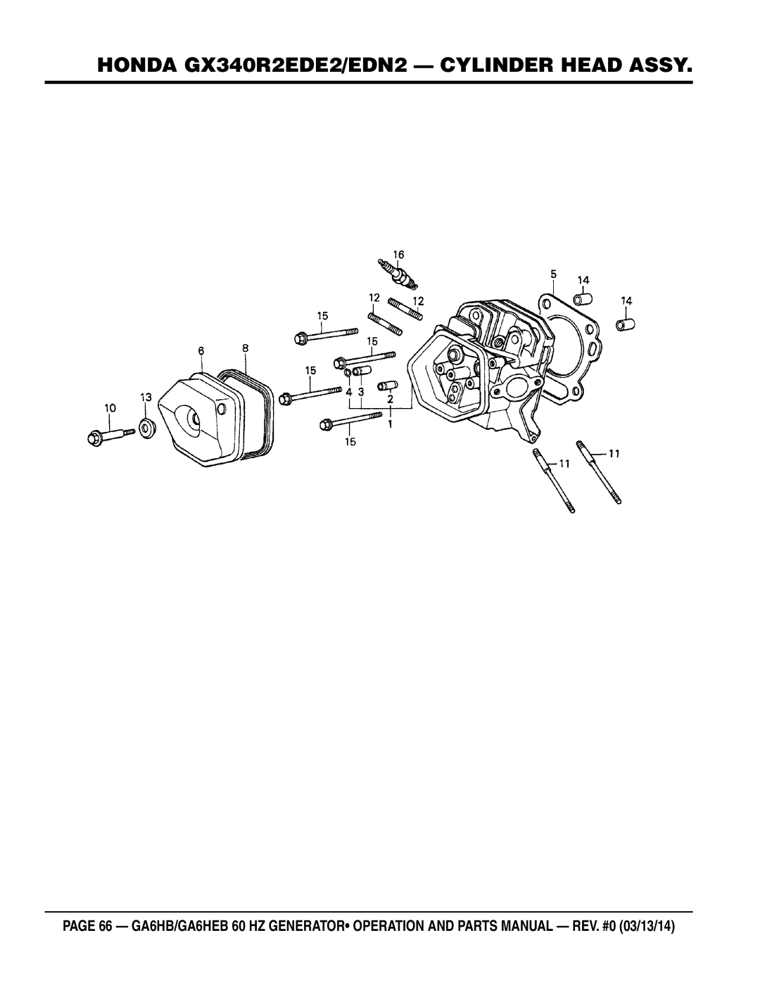 Multiquip ga6HEB, ga6HB manual Honda GX340R2EDE2/EDN2 CylINDER Head Assy 