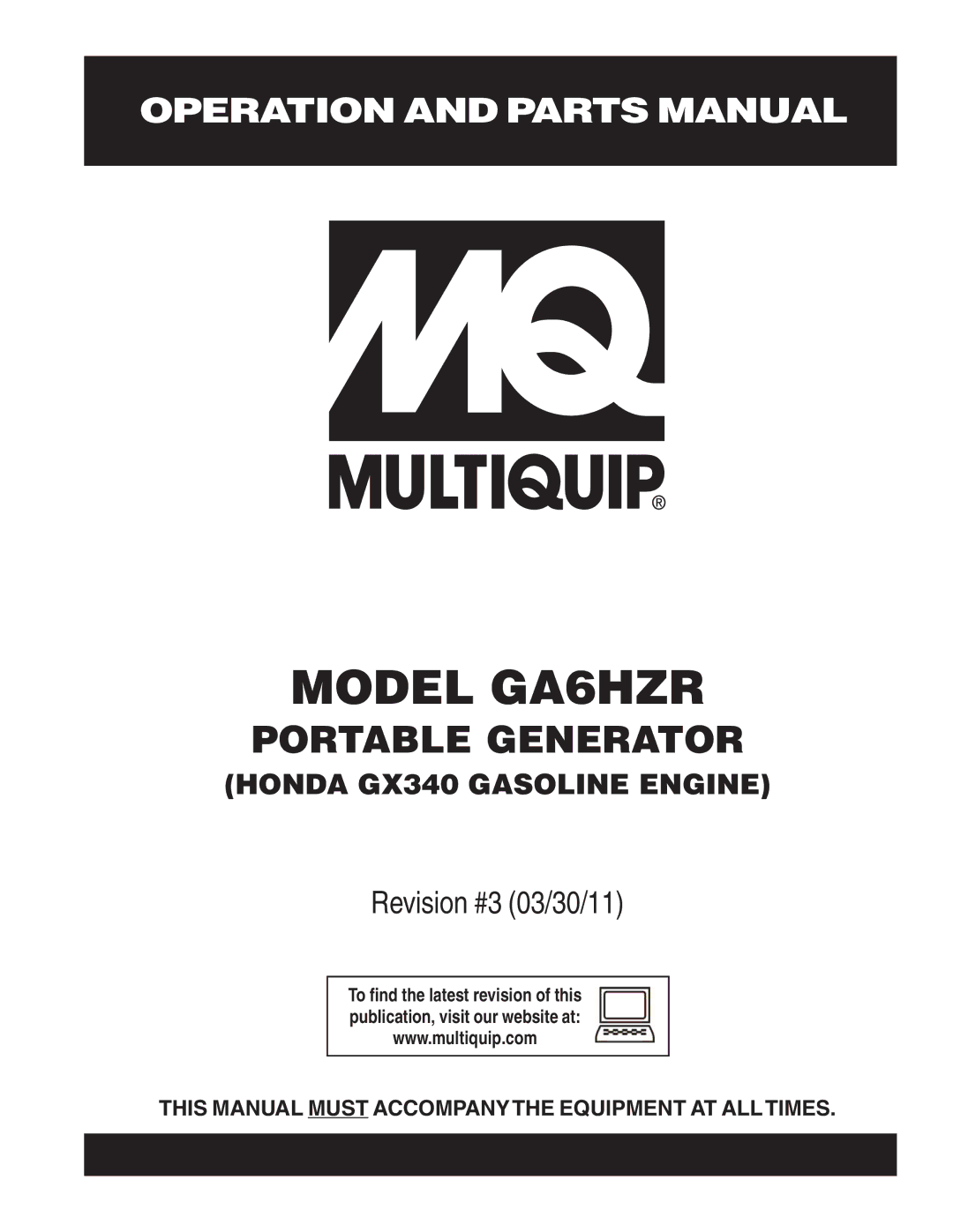 Multiquip manual Model GA6HZR 