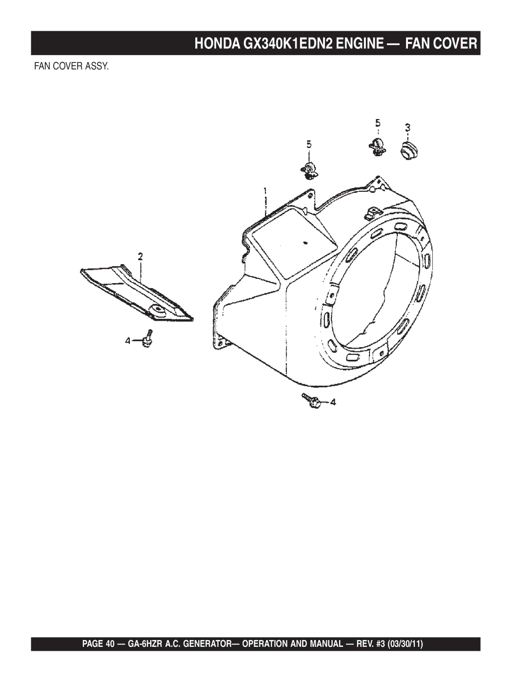 Multiquip GA6HZR manual Honda GX340K1EDN2 Engine FAN Cover 