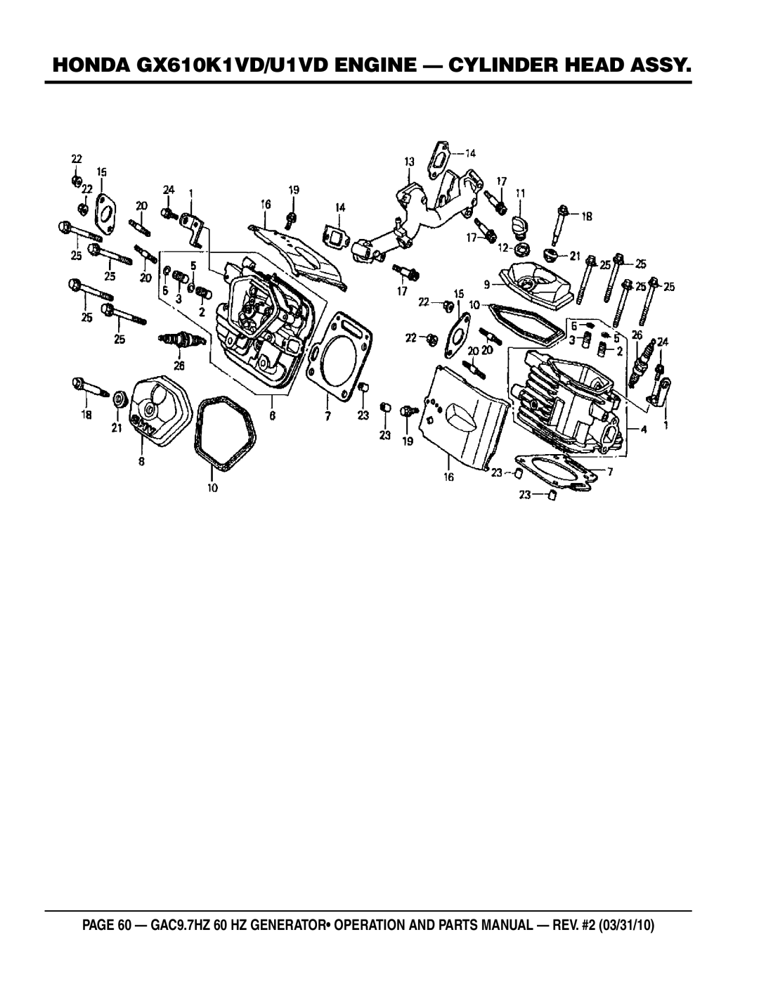 Multiquip GAC-9.7HZ manual Honda GX610K1VD/U1VD Engine Cylinder Head Assy 