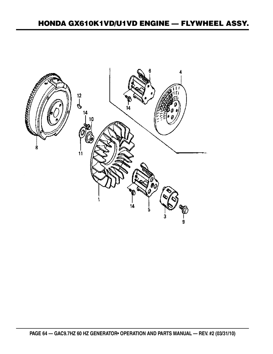 Multiquip GAC-9.7HZ manual Honda GX610K1VD/U1VD Engine Flywheel Assy 