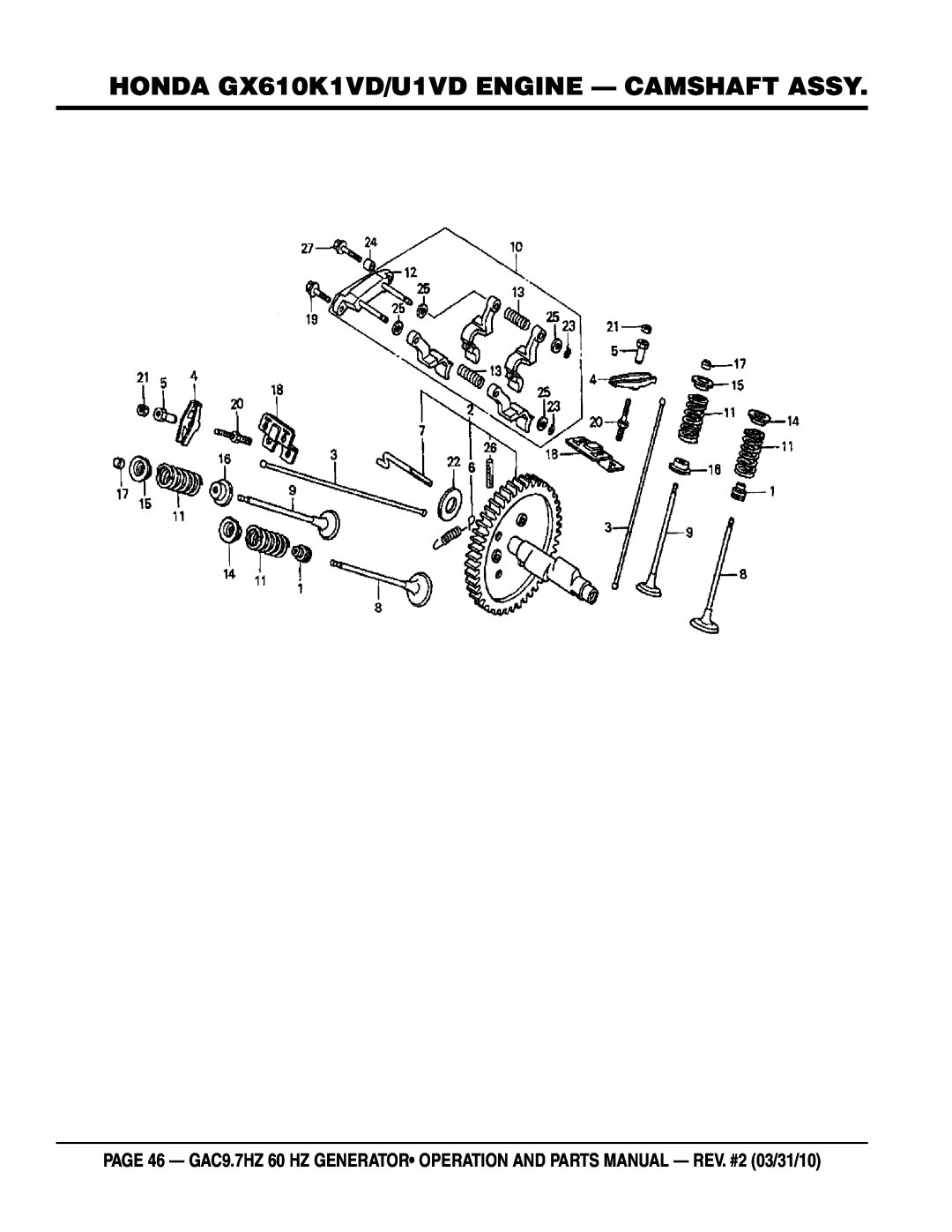 Multiquip GAC-9.7HZ manual HONDA GX610K1VD/U1VD ENGINE - CAMSHAFT ASSY 