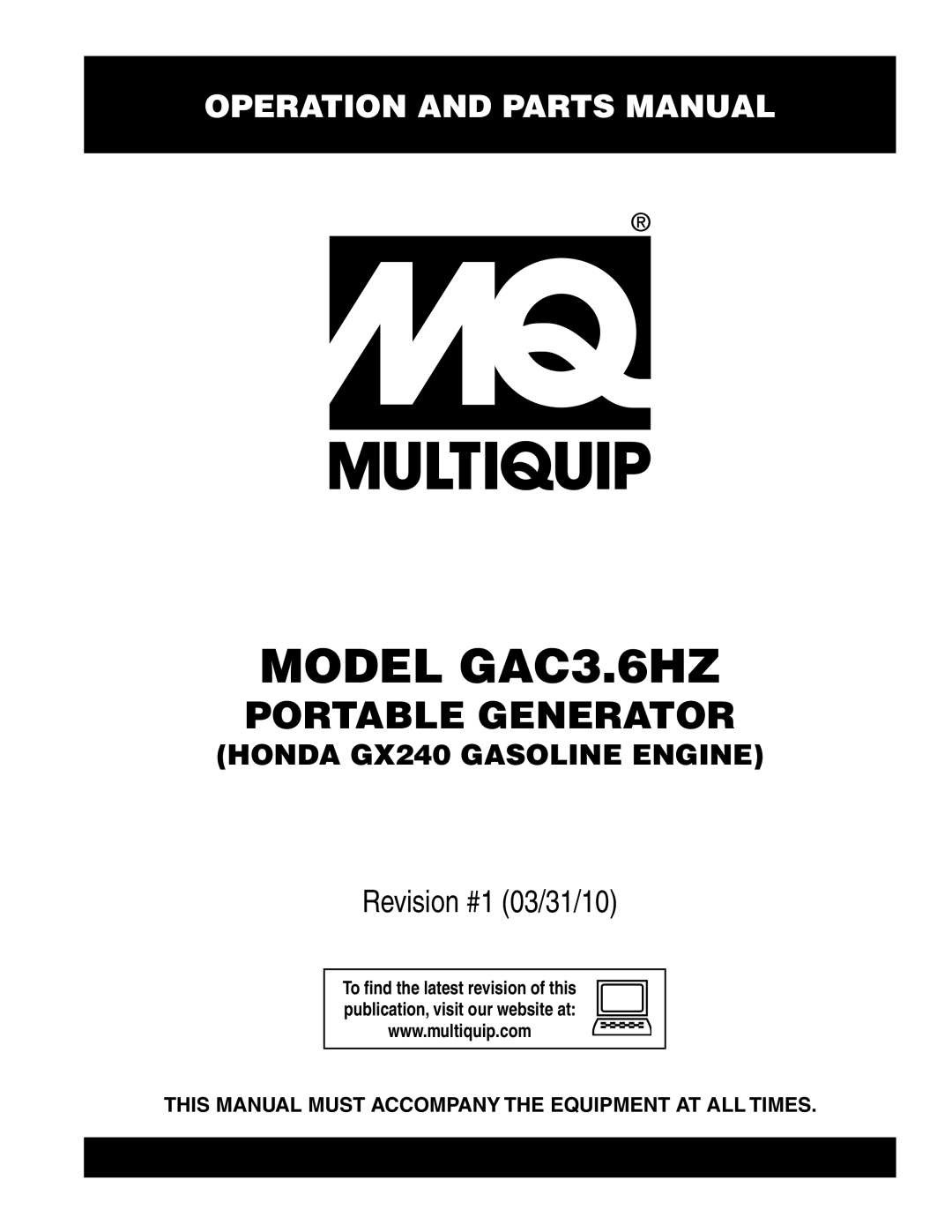 Multiquip GAC3.6HZ manual Model gac3.6hz 