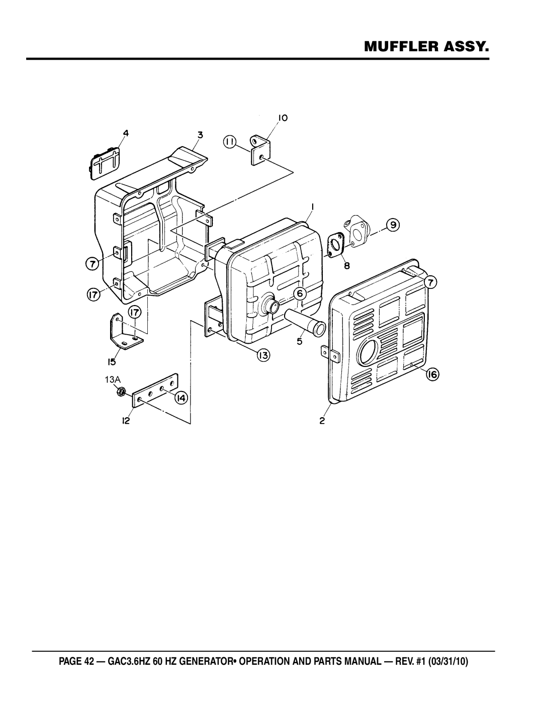 Multiquip GAC3.6HZ manual Muffler assy 