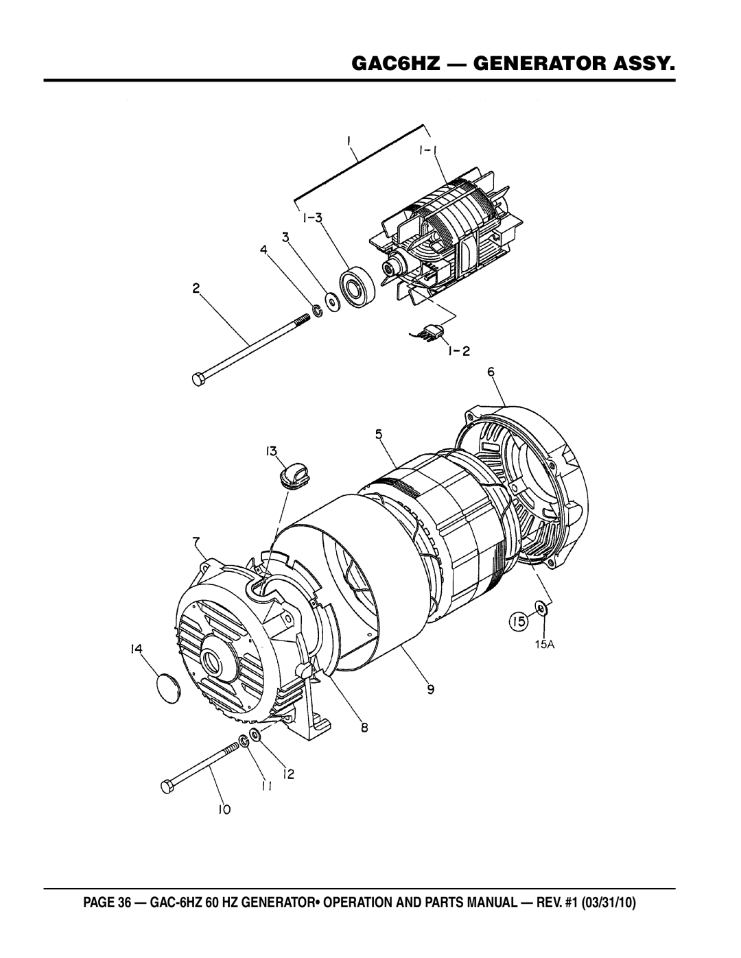 Multiquip manual GAC6HZ Generator Assy 