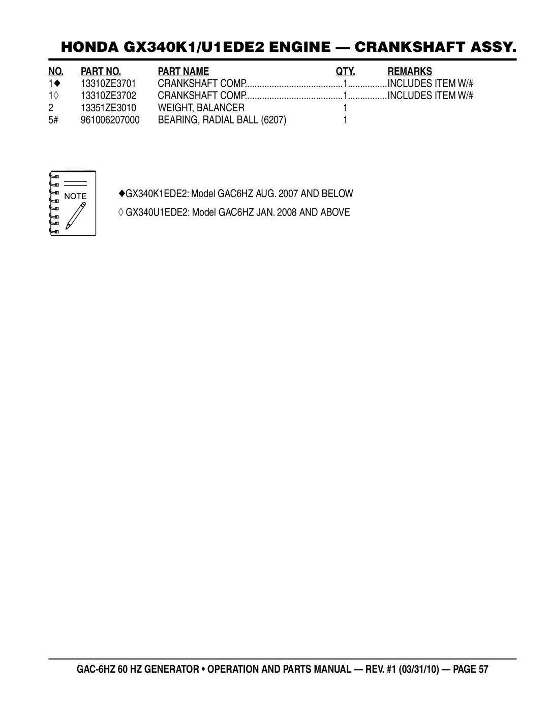 Multiquip GAC6HZ manual WEIGHT, Balancer 