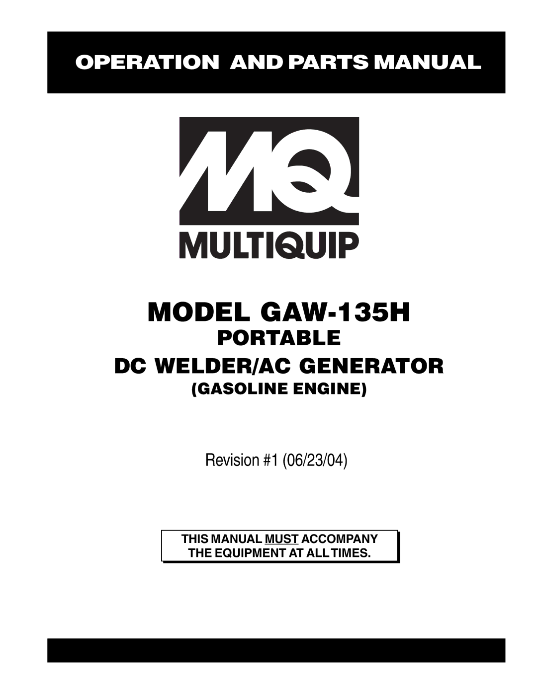 Multiquip manual Model GAW-135H 