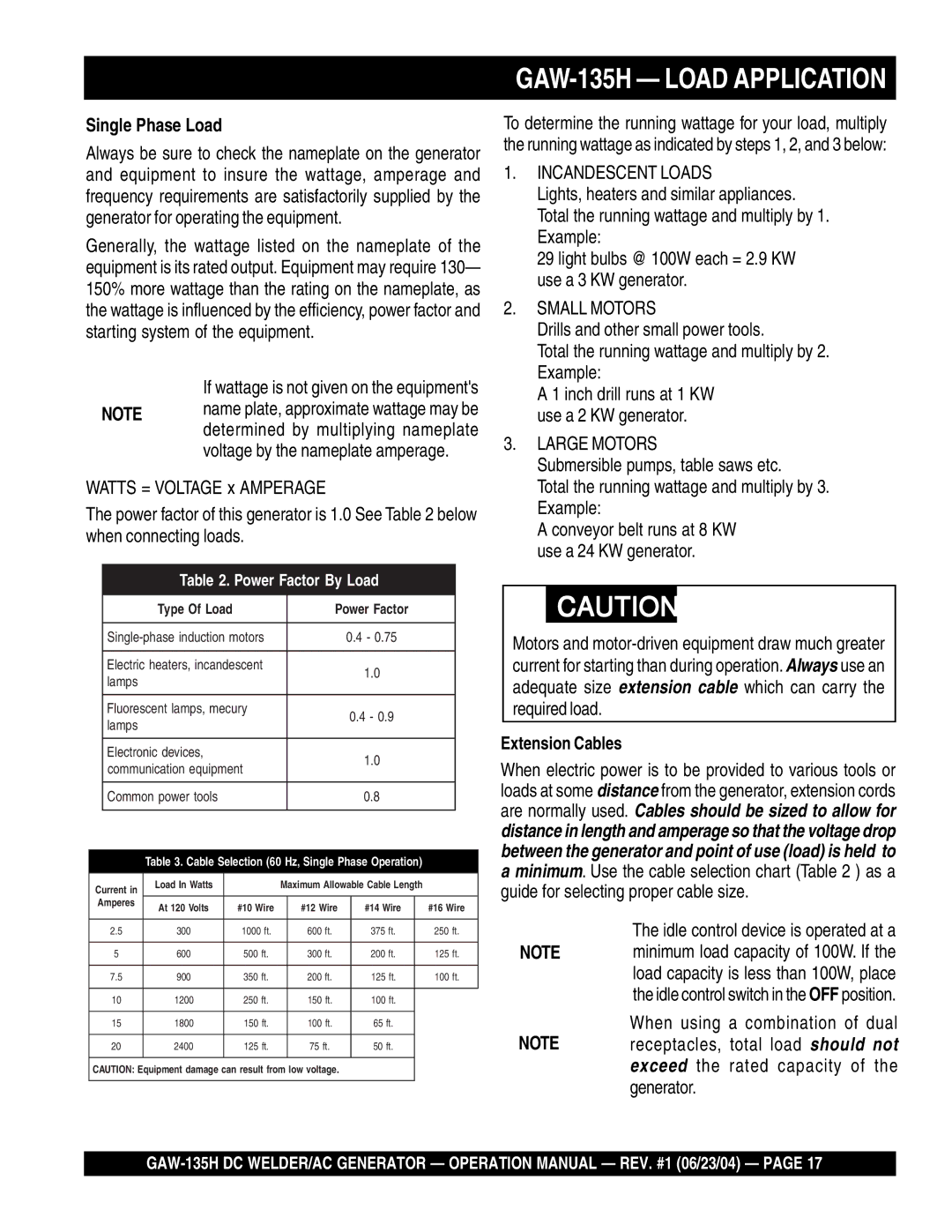 Multiquip manual GAW-135H Load Application, Single Phase Load 