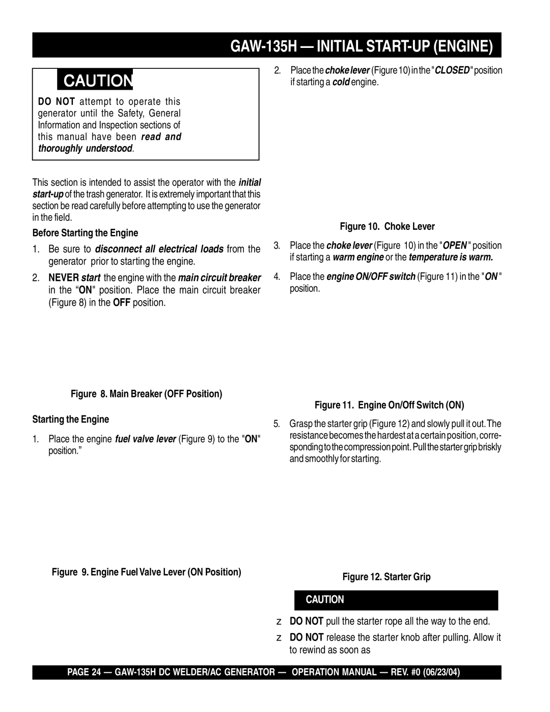 Multiquip manual GAW-135H Initial START-UP Engine 