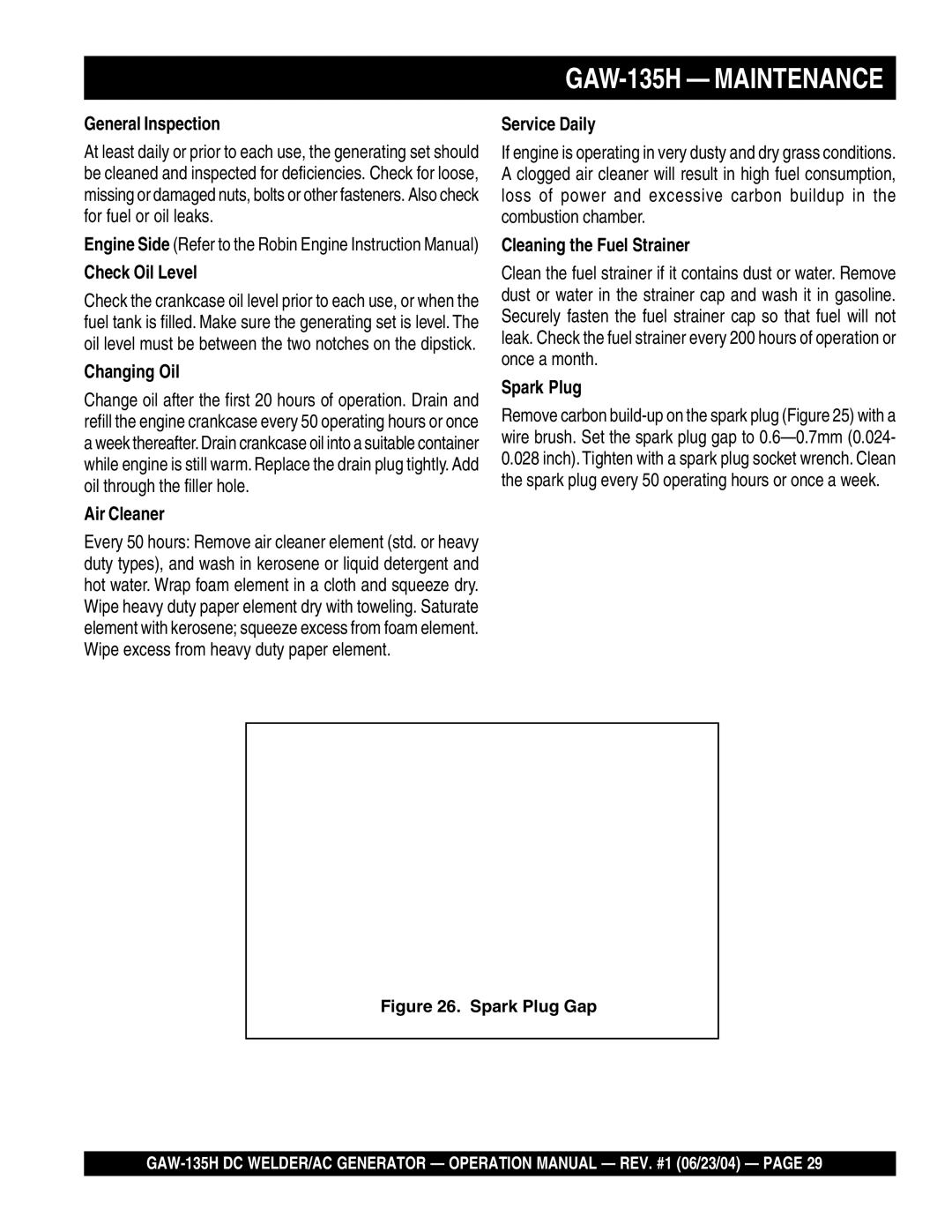 Multiquip manual GAW-135H Maintenance 