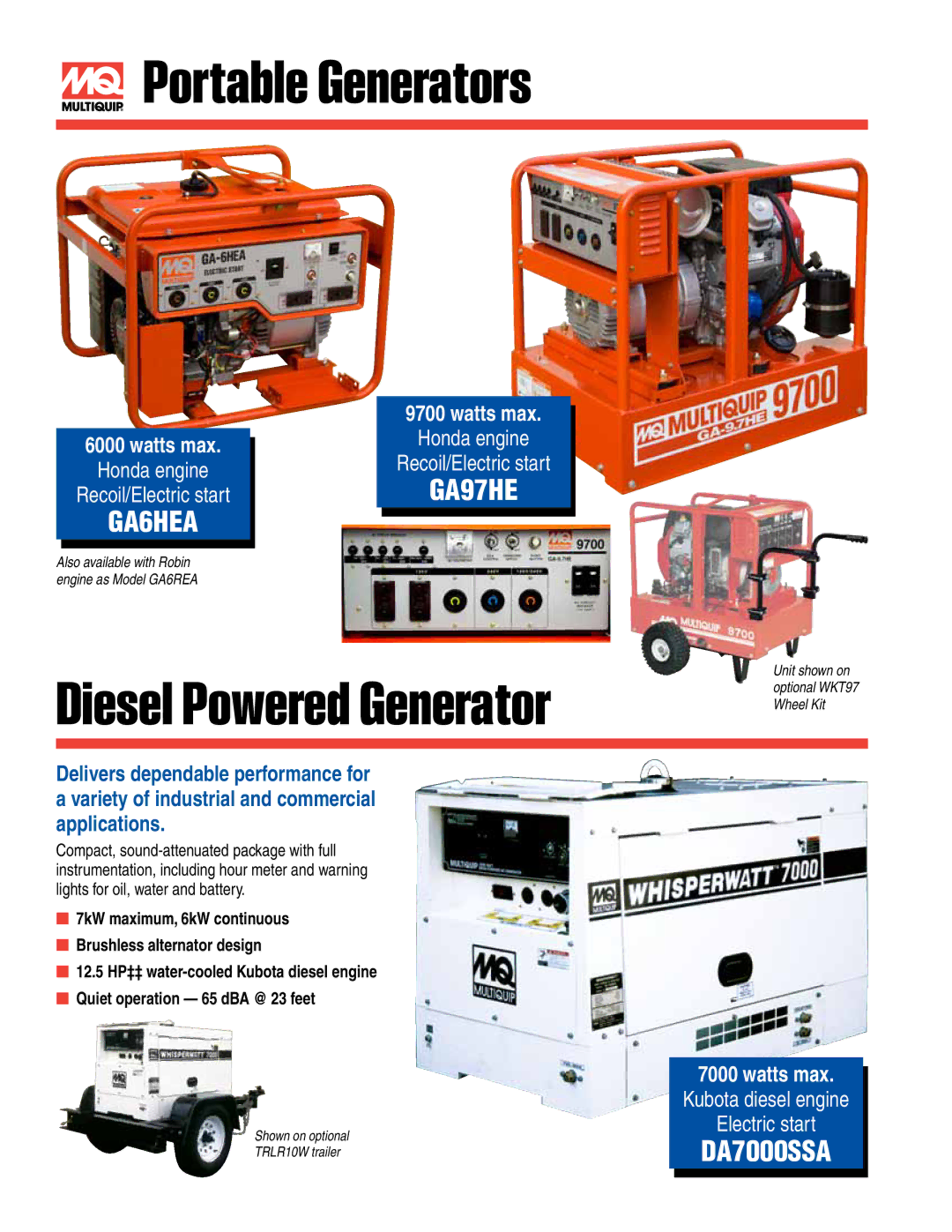 Multiquip GA97HE, GAW180HE, DLW300ESA, GAW135H, GA6REA, GDP5H, GA6HA, GA36HA, GA25H, SDW225SSA, DLW400ESA manual GA6HEA, DA7000SSA 