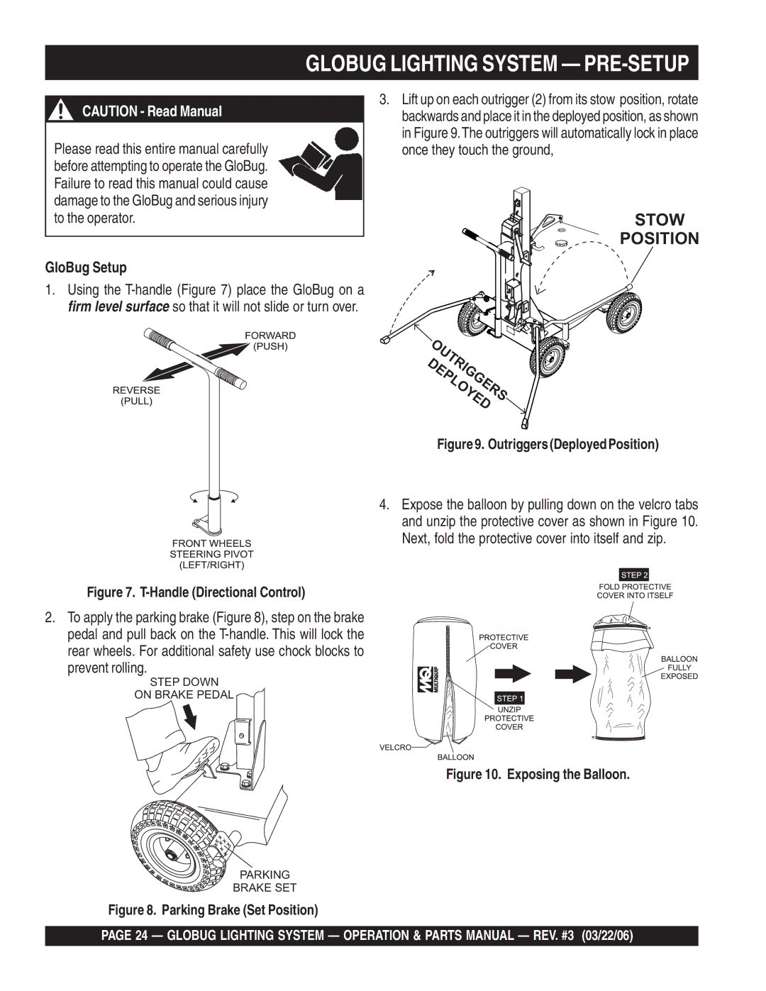 Multiquip GB114BC manual GloBug Setup, Outriggers Deployed Position 