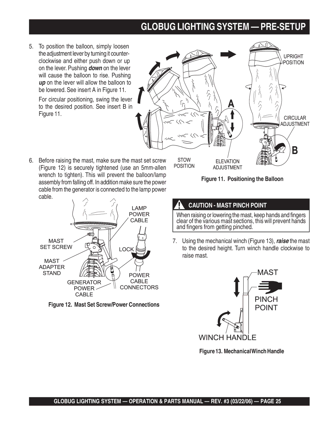 Multiquip GB114BC manual Globug Lighting System PRE-SETUP, Positioning the Balloon 